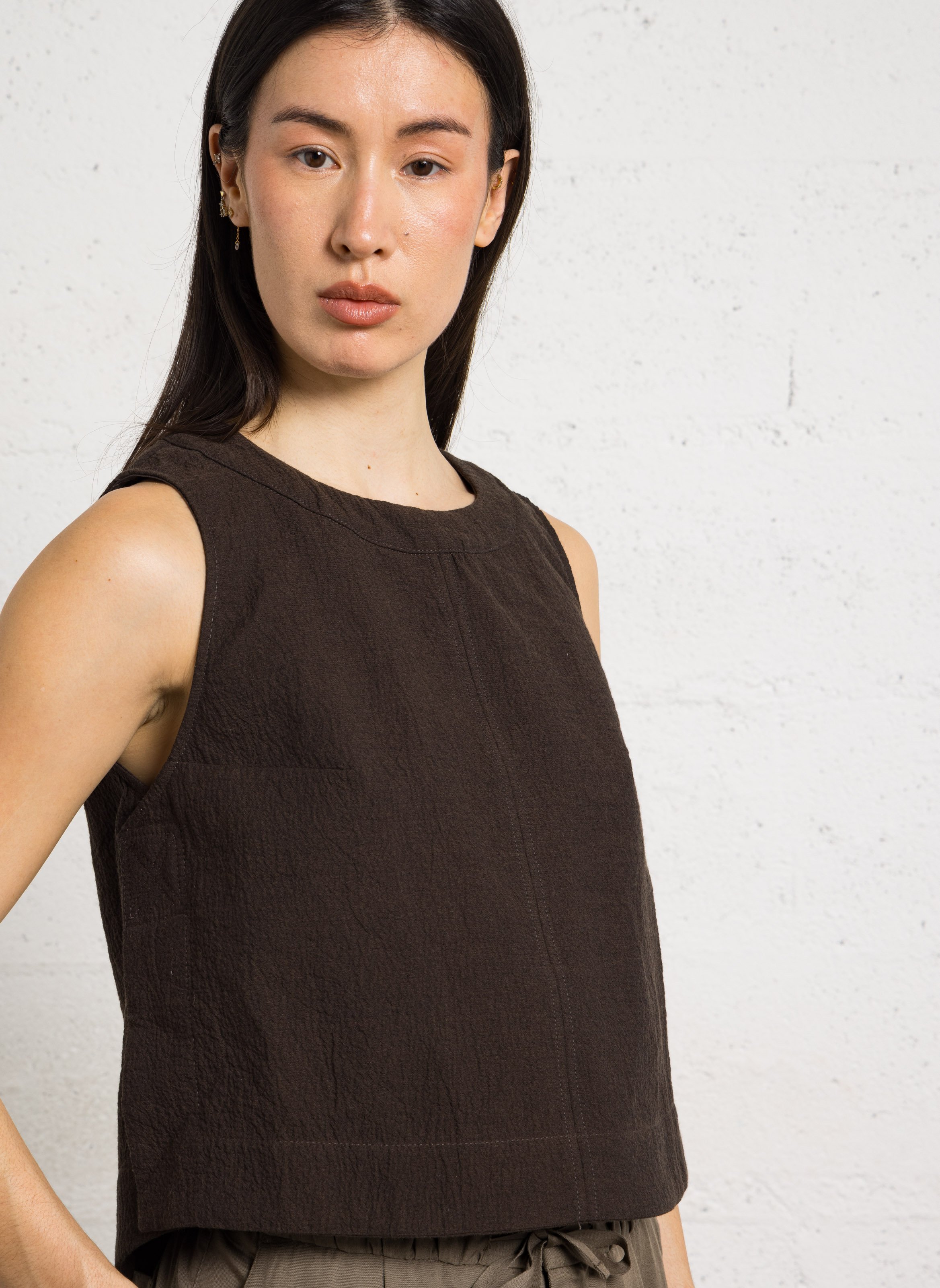 Top col rond en coton SOEUR Marron