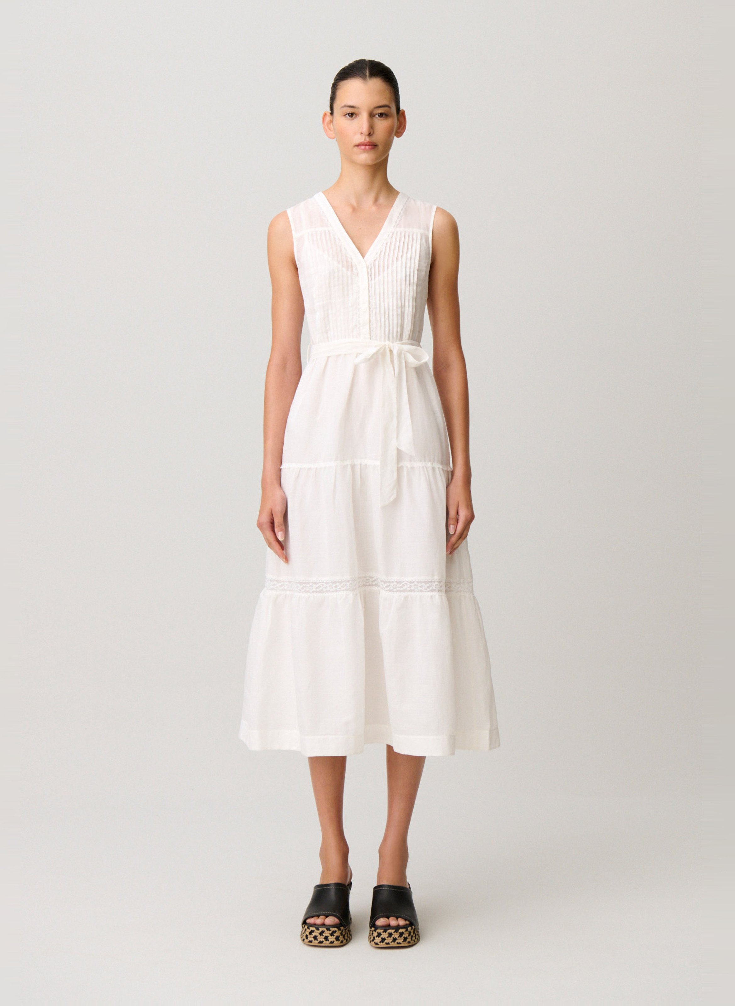 Langes Baumwollkleid mit V-Ausschnitt CLAUDIE PIERLOT Beige