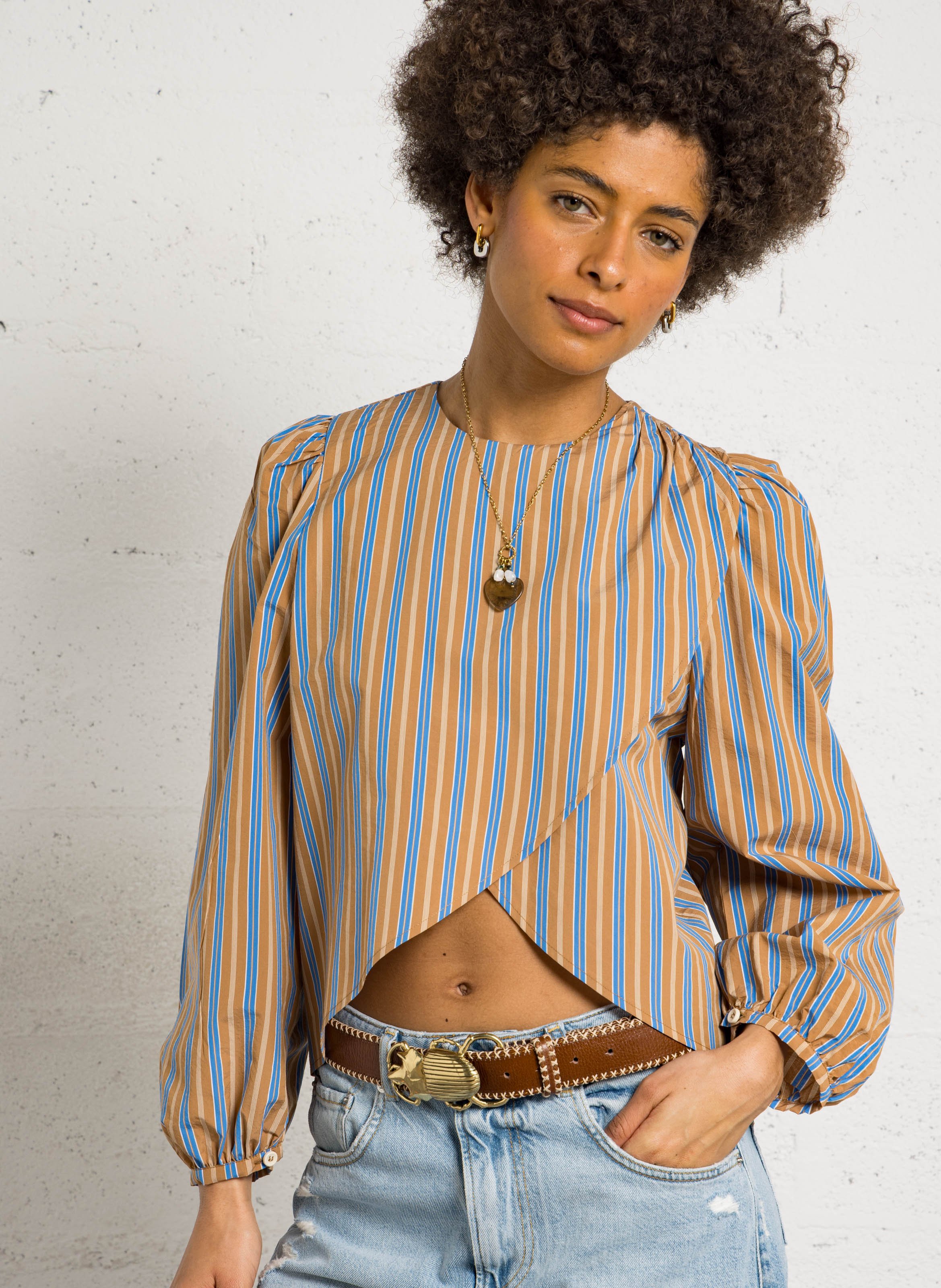 Striped round-neck top BELLEPIECE Brown