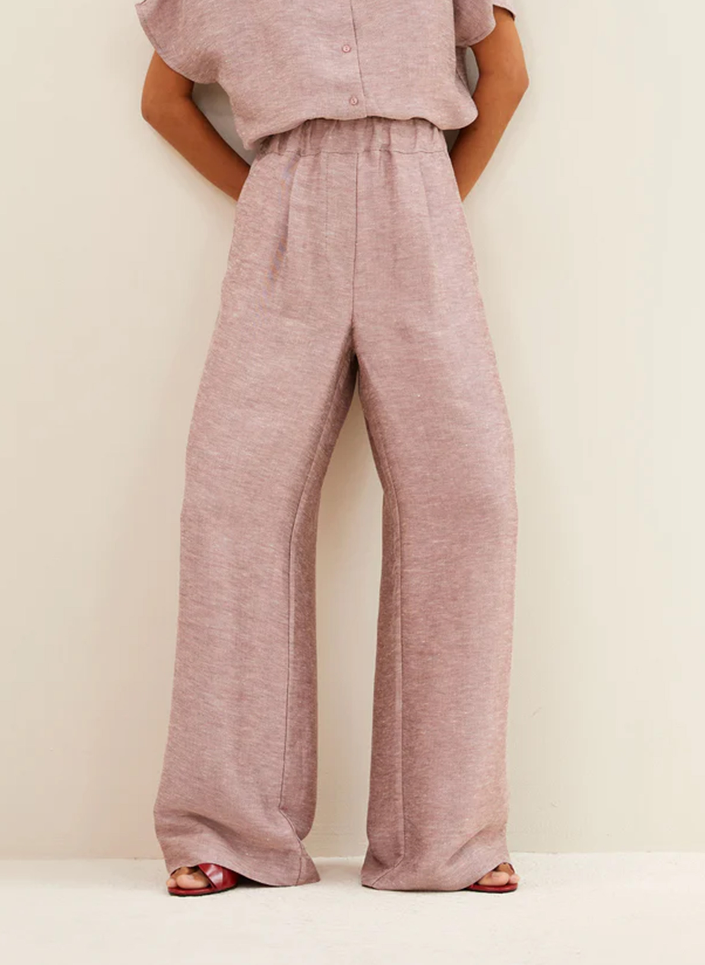 Pantalon large taille haute BY BAR Rose