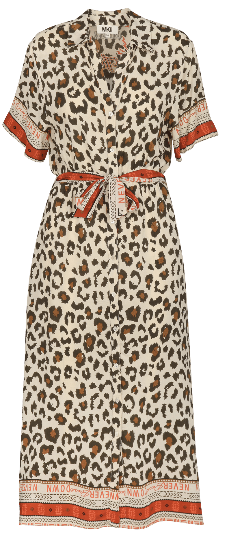 Lange jurk met klassieke kraag en luipaardprint MKT Beige