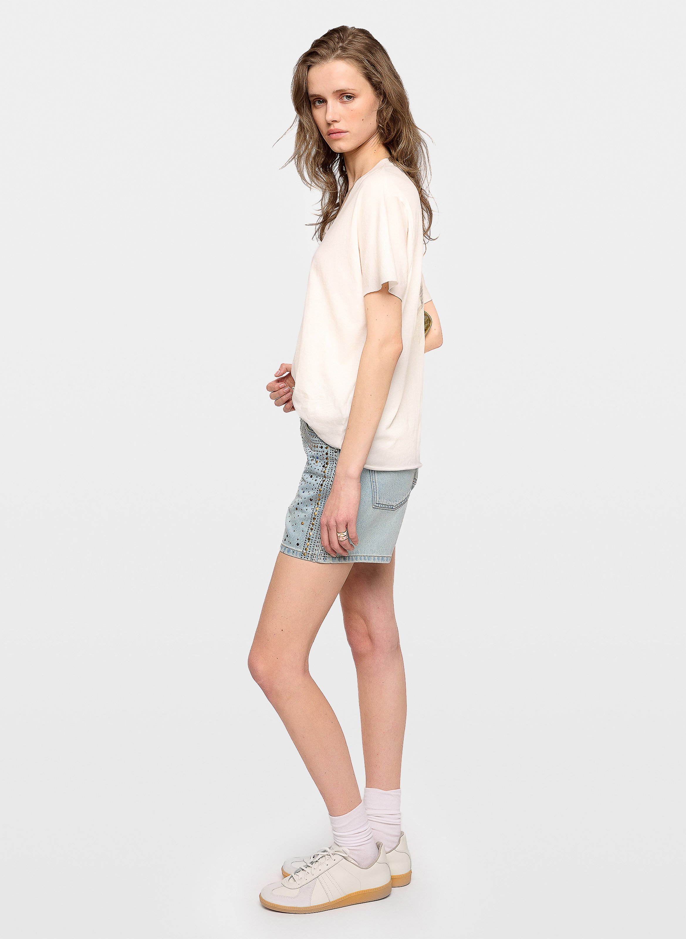 Tee-shirt col V en coton bio ZADIG&VOLTAIRE Blanc