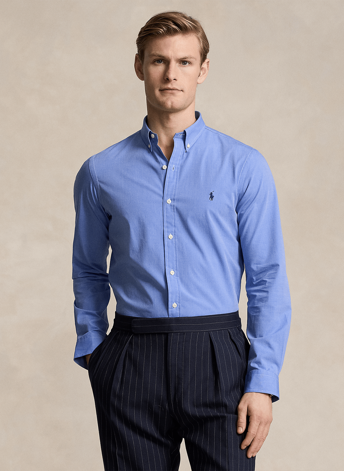 Cotton-blend shirt with button-down collar POLO RALPH LAUREN Blue