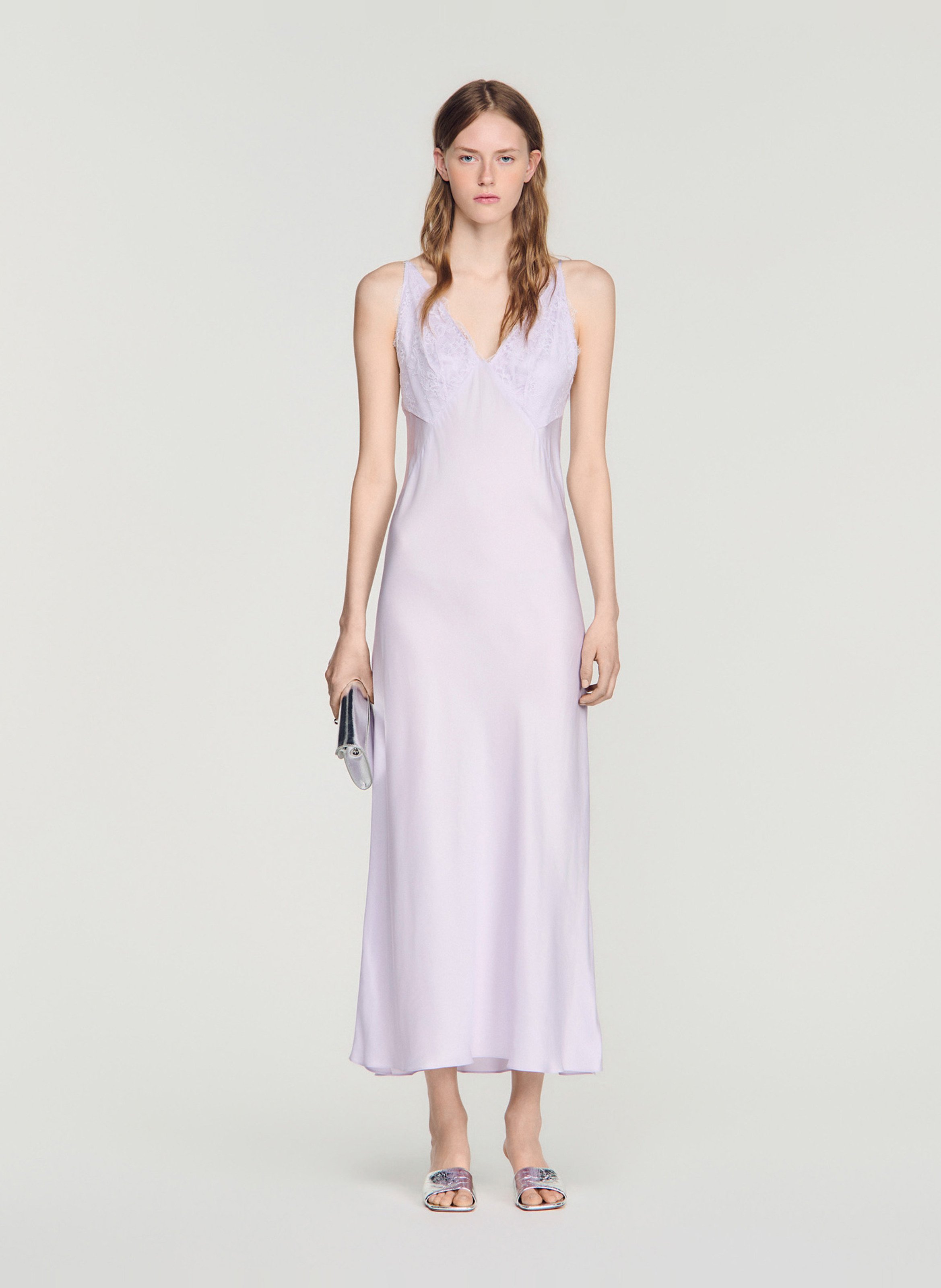 Long V-neck dress SANDRO Purple