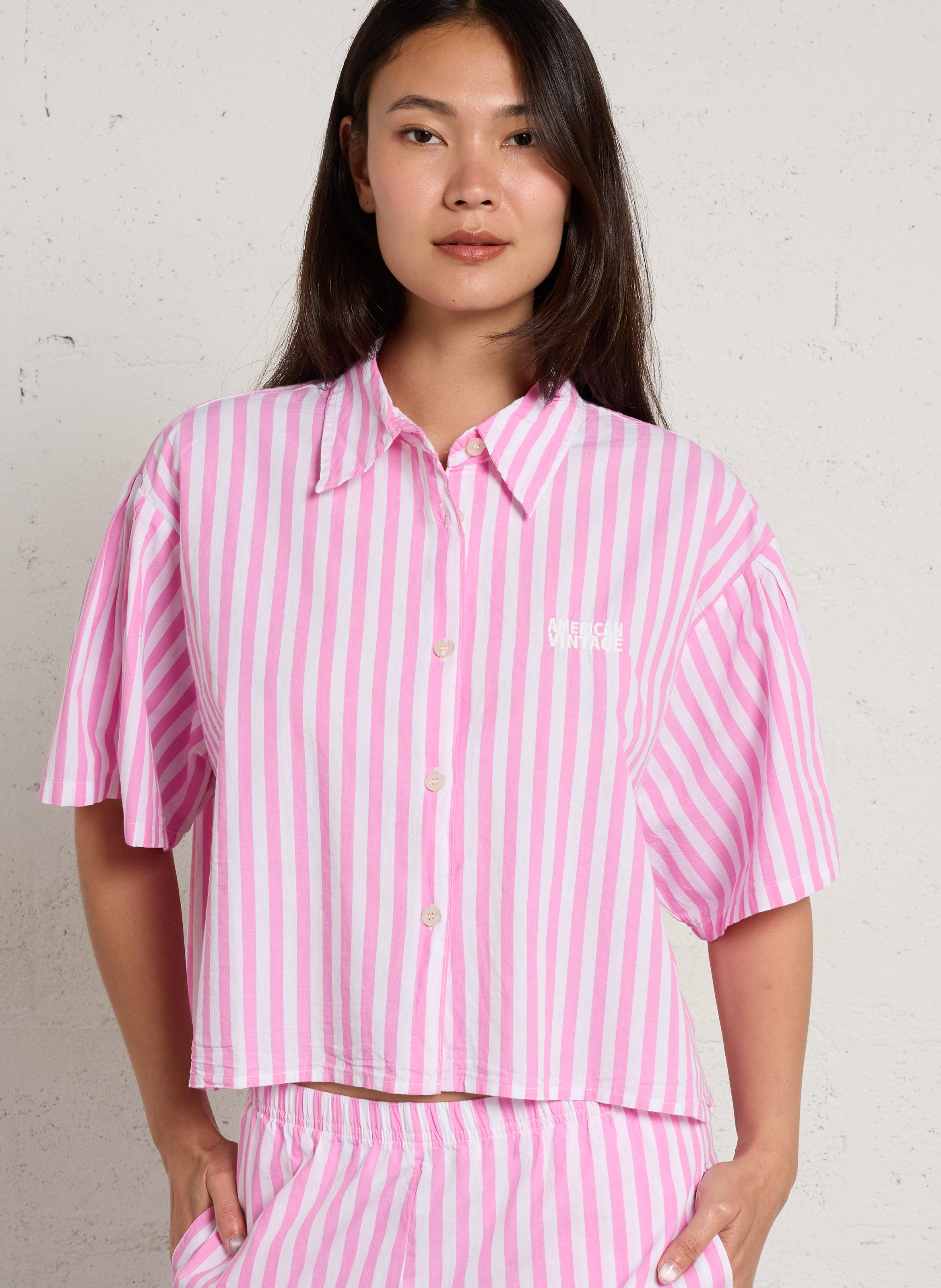 Chemise manches courtes rayée AMERICAN VINTAGE Rose