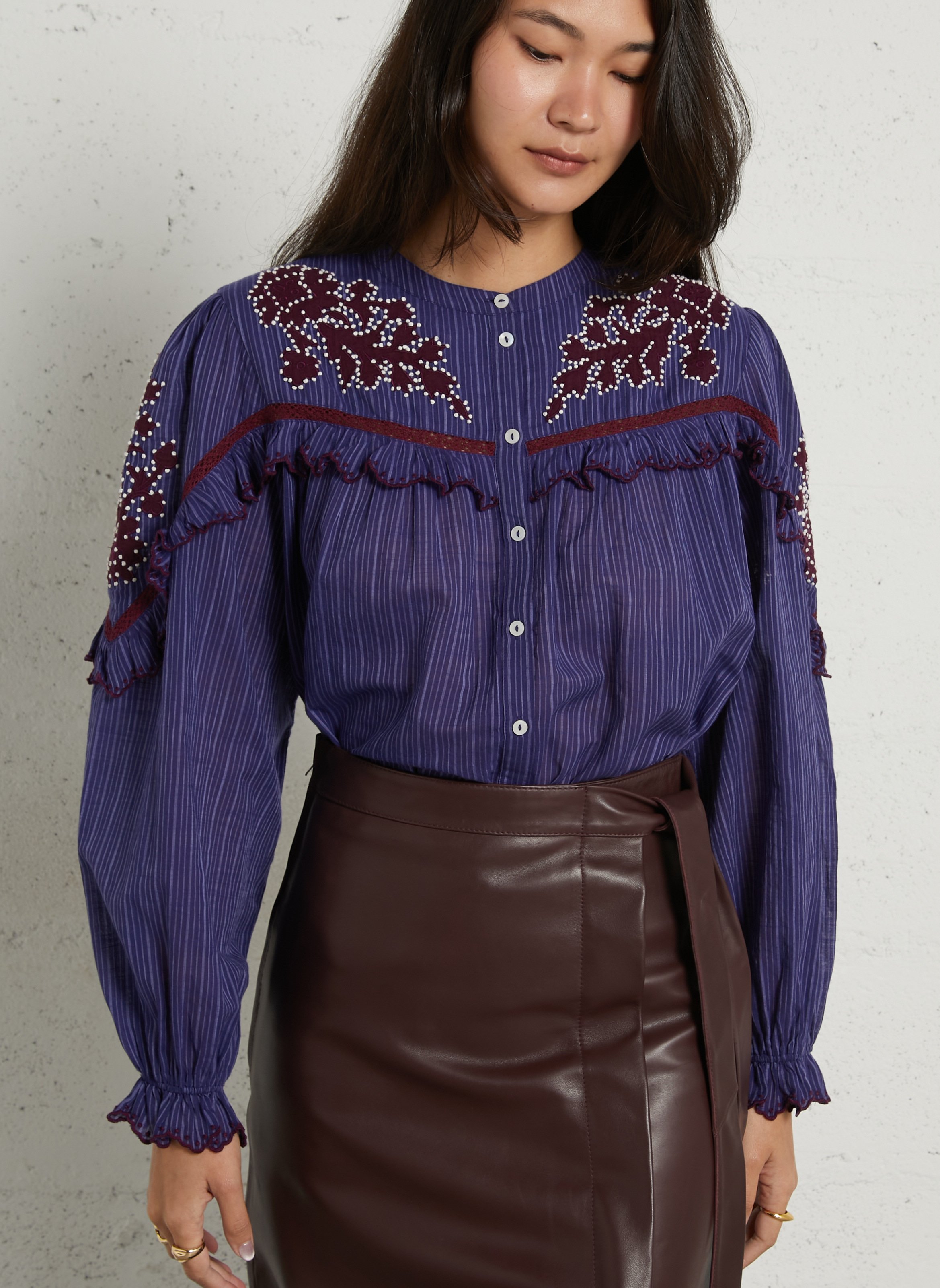 Gerade geschnittene Baumwollbluse mit Streifen LOUISE MISHA Blau