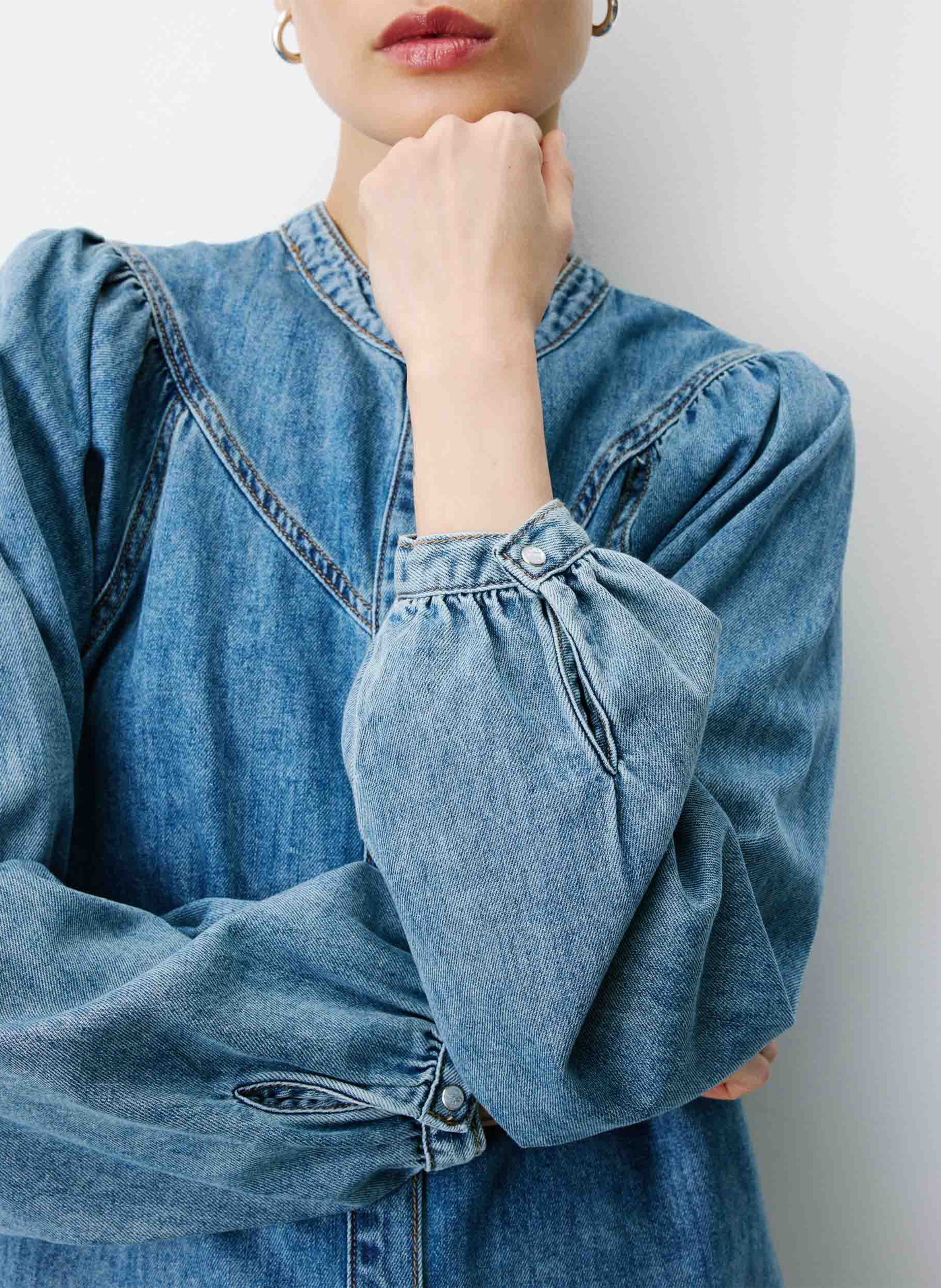 Blouse denim évasée en coton mélangé GRACE ET MILA Bleu