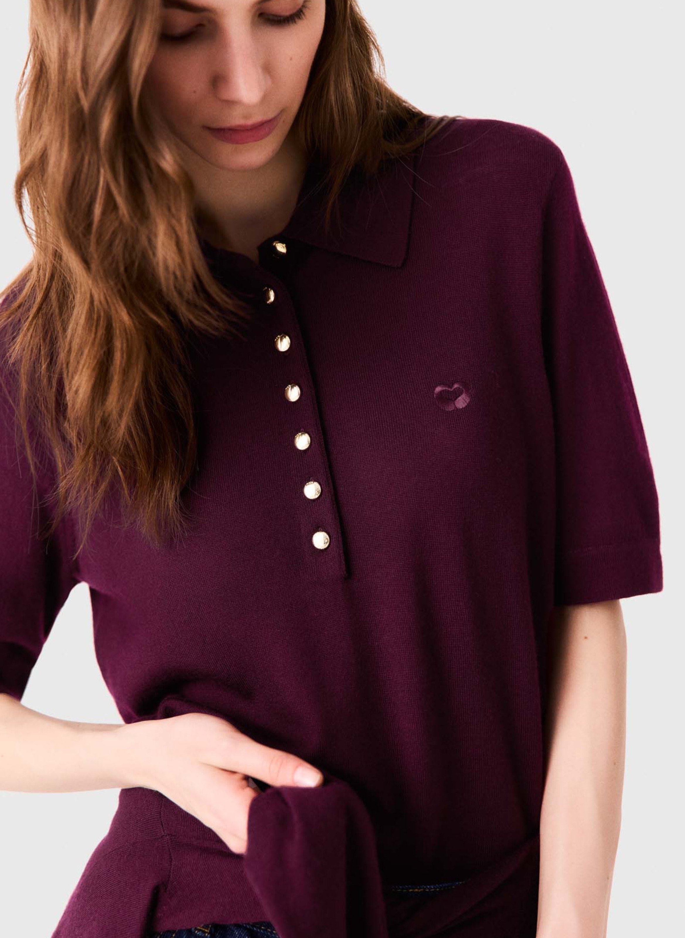 Solid wool straight fit polo MAJE Purple