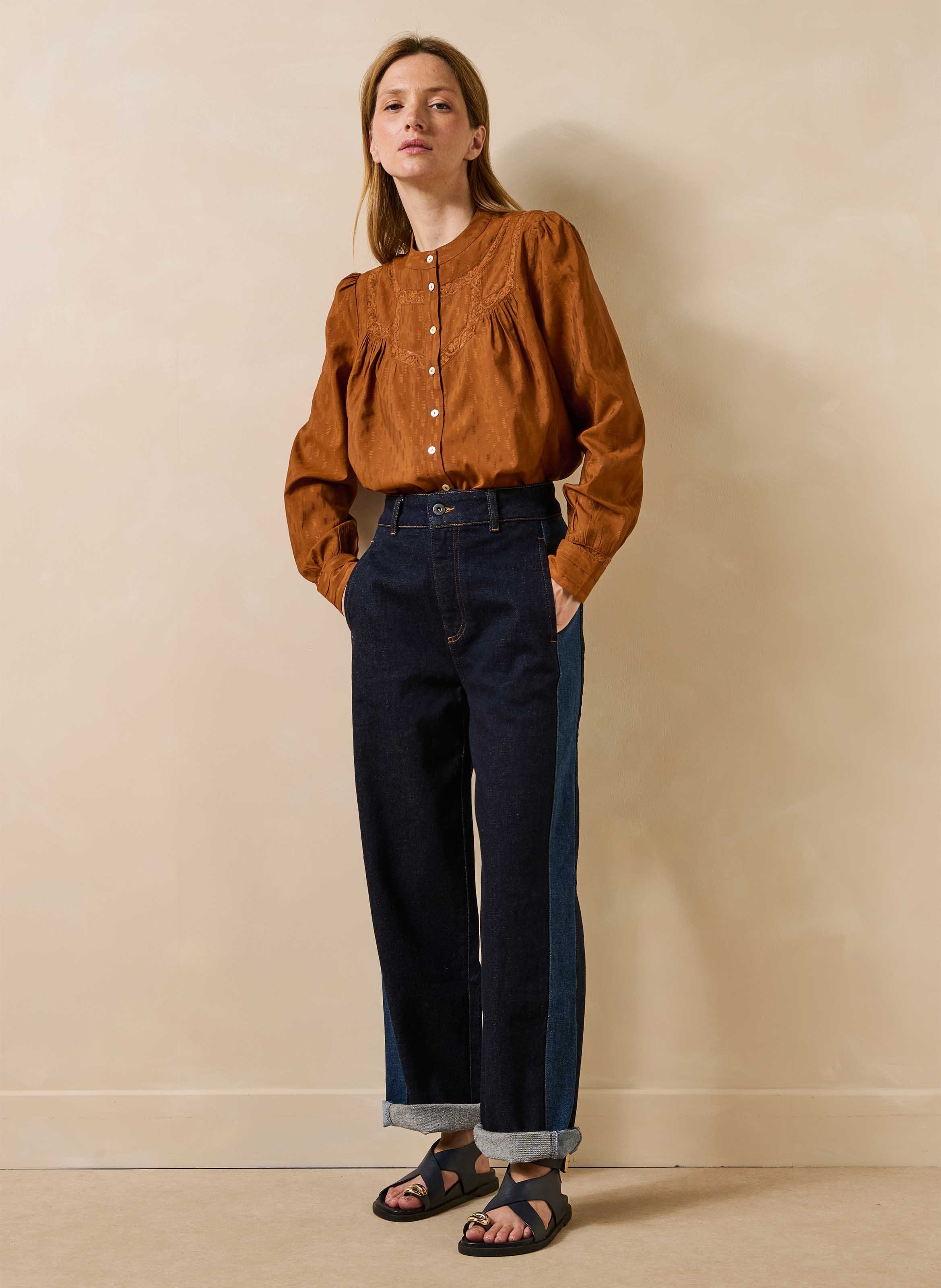 High-rise wide-leg organic cotton-blend jeans LA FEE MARABOUTEE Blue