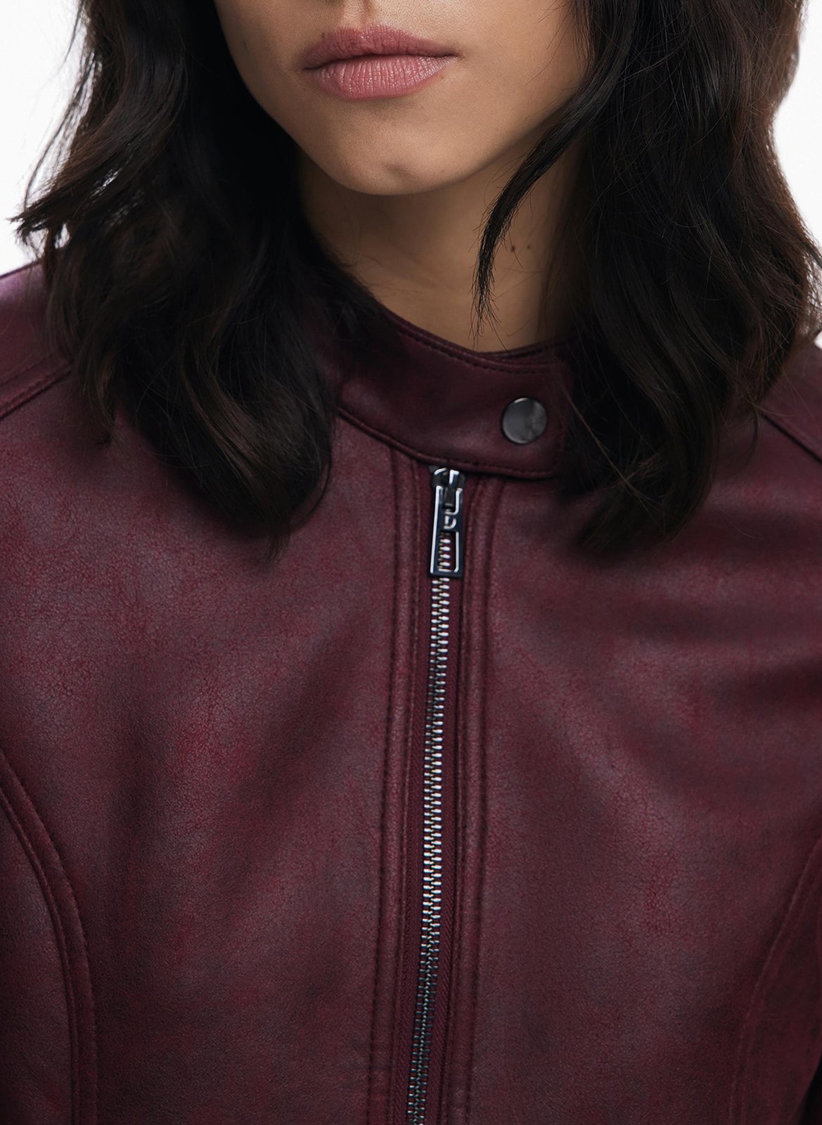 Round neck faux leather jacket DESIGUAL Red