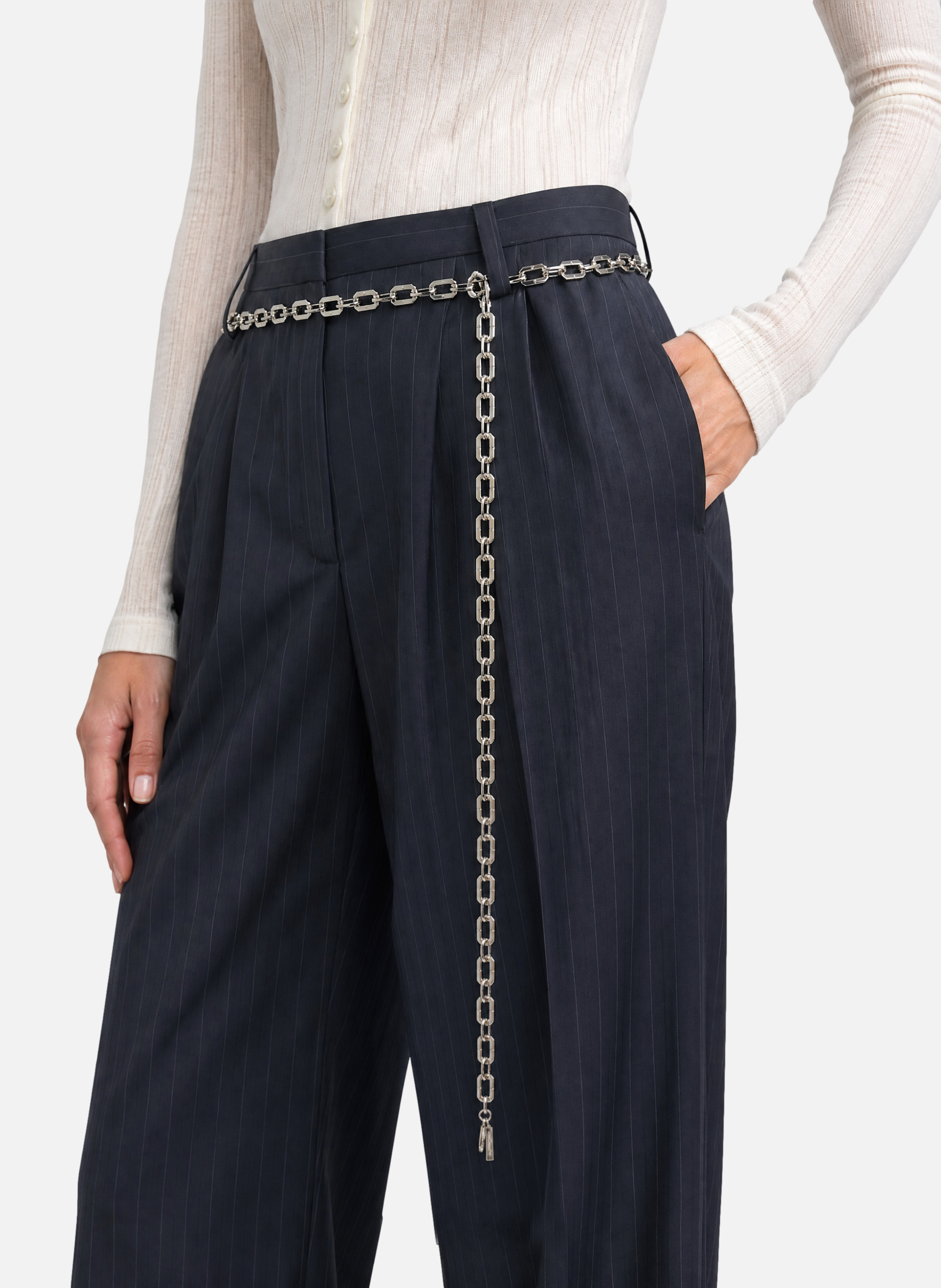 Tailored wool trousers with wide leg and fine pinstripe pattern THE KOOPLES Blue