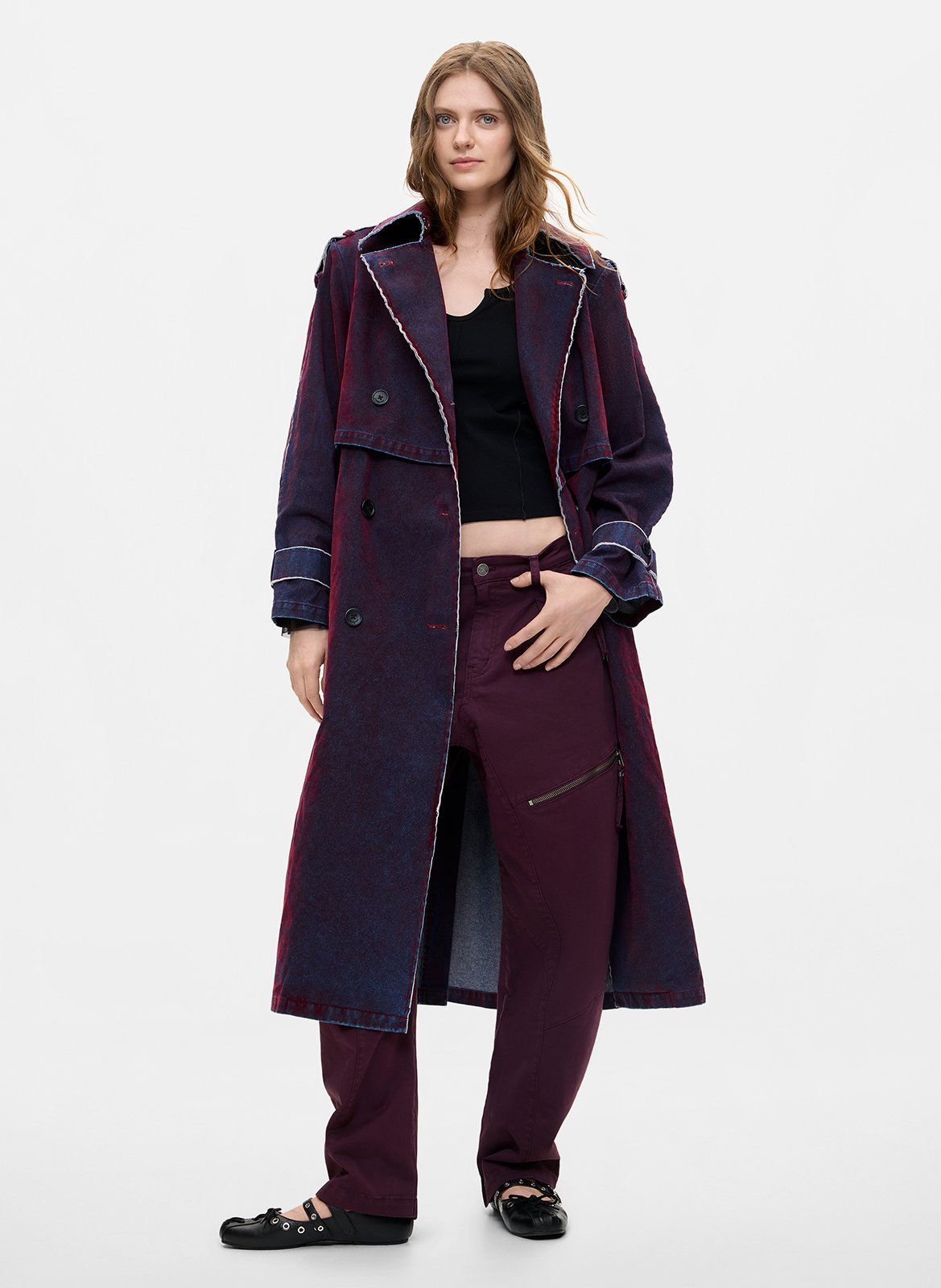 Long tailored collar denim cotton trench coat DESIGUAL Red