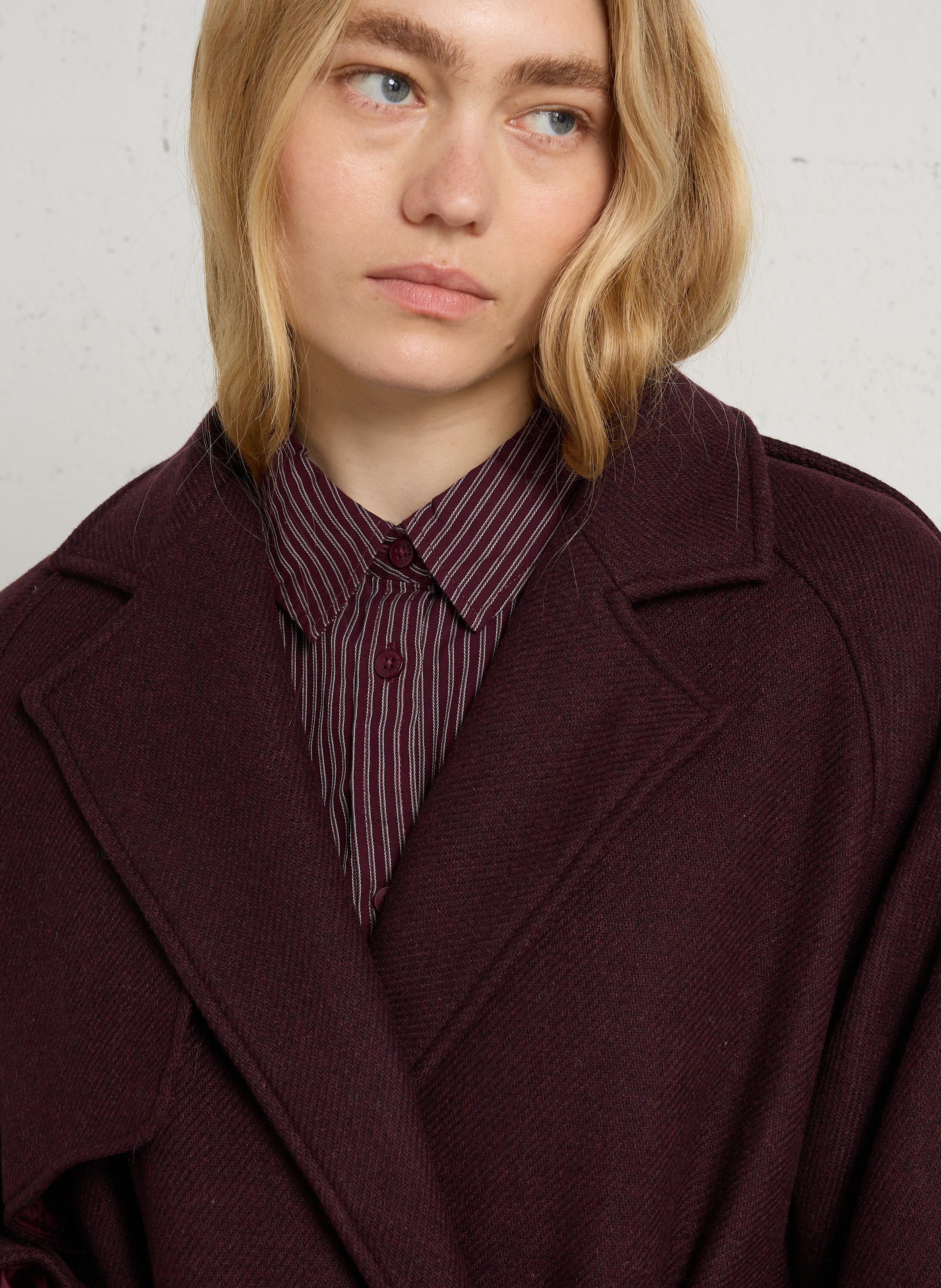 Manteau long ceinturé en laine mélangée THE NEW SOCIETY Rouge