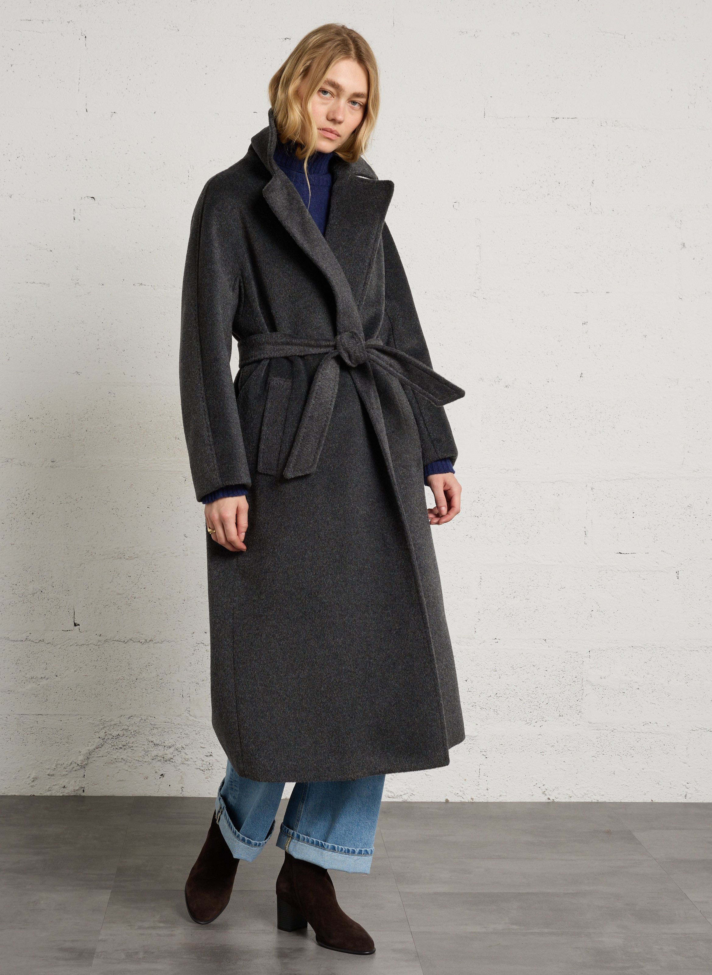 Manteau ceinturé en laine mélangée MAX MARA WEEK END Noir