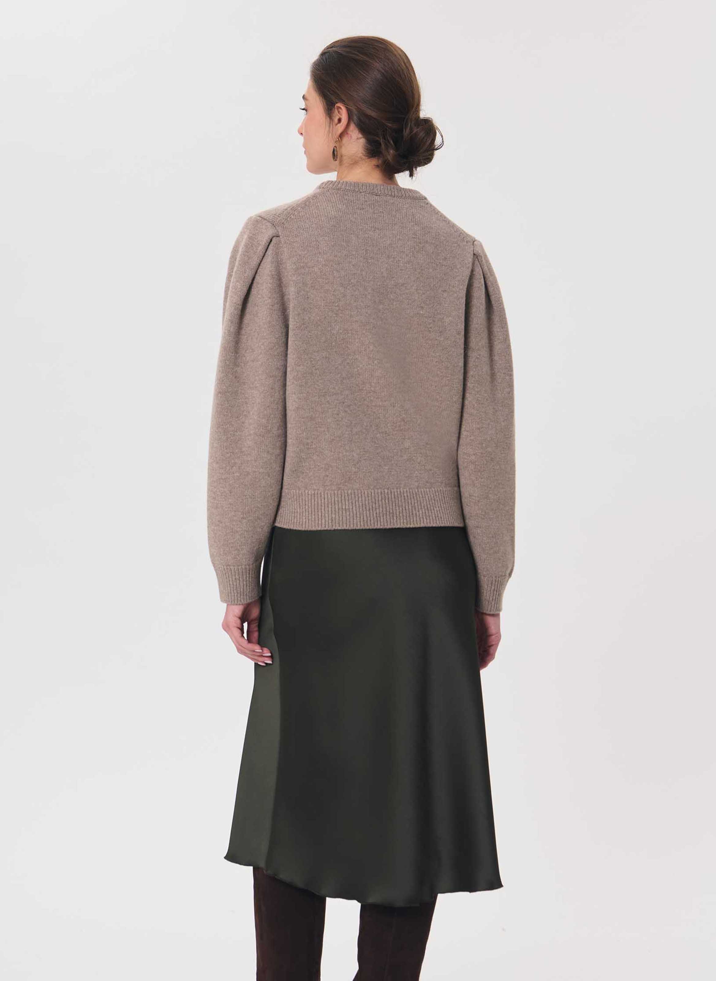 Round neck solid color wool blend sweater TARA JARMON Brown