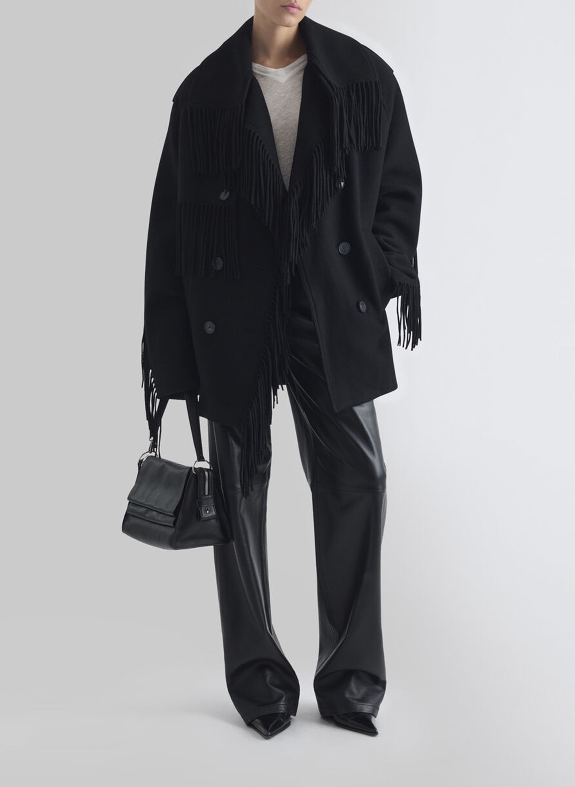 Oversized fringed coat in a wool blend IRO Black