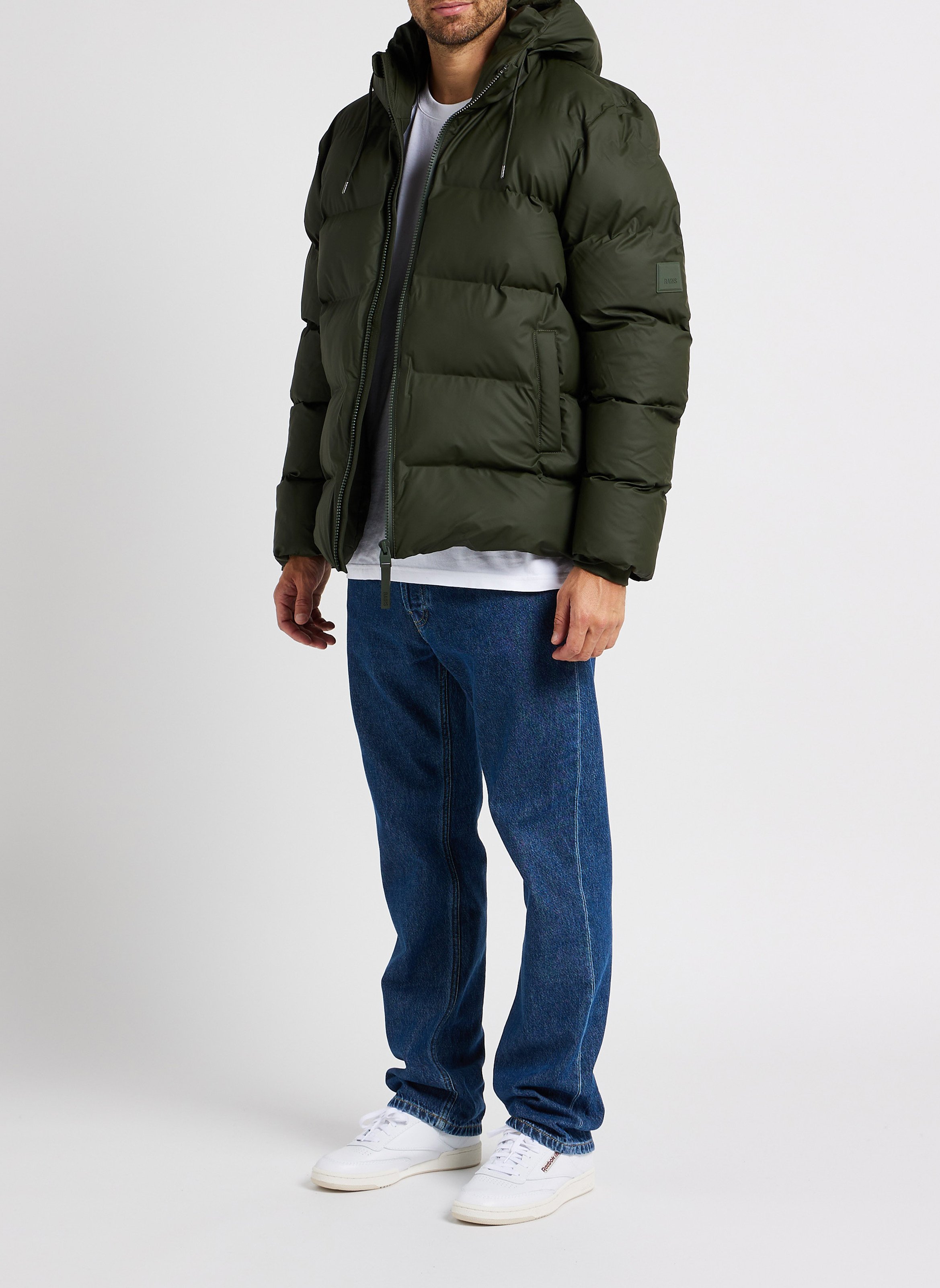 Steppjacke mit Stehkragen und Kapuze RAINS Grun