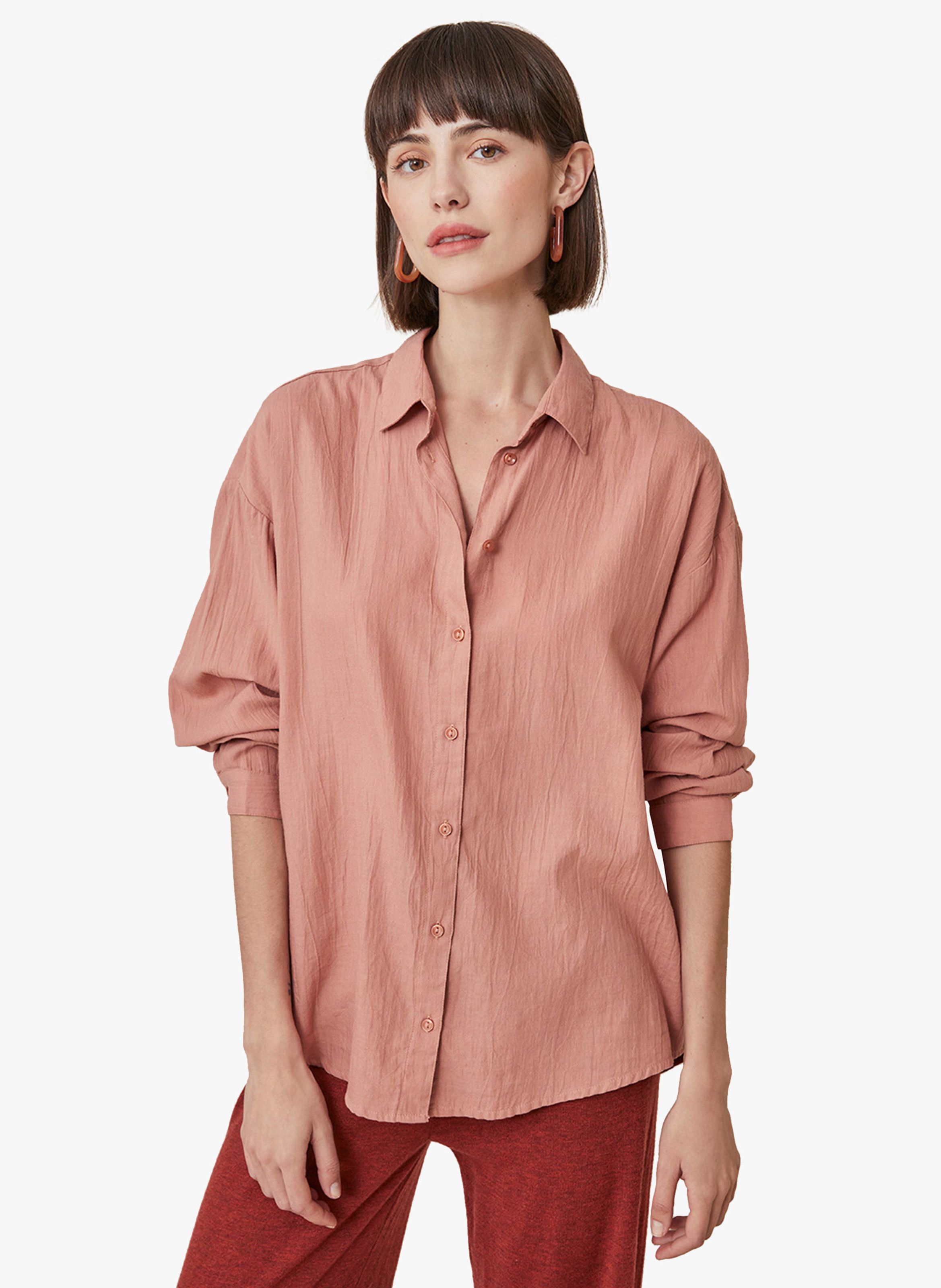 Chemise col classique ample en coton Rose