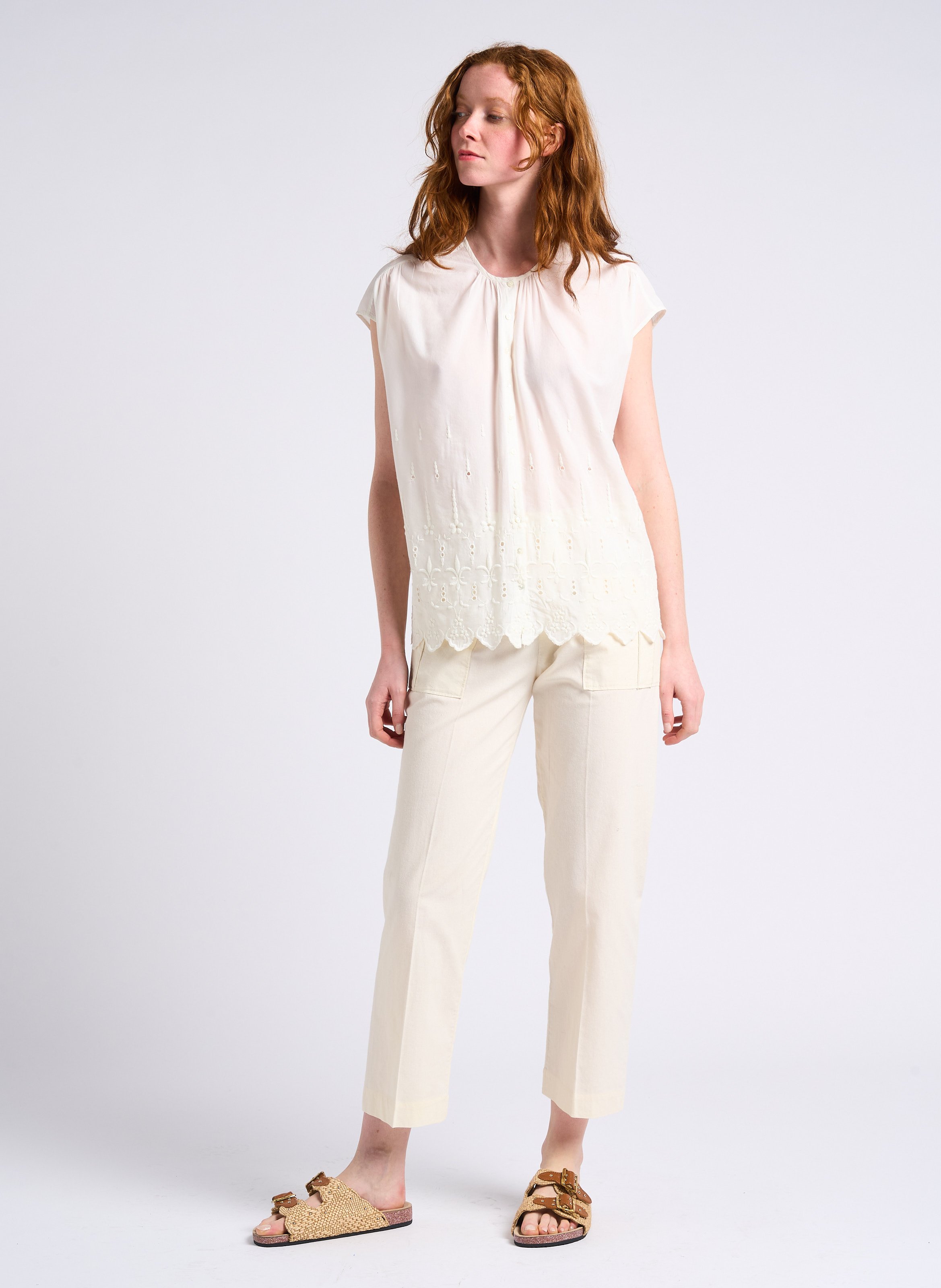 High-rise straight-leg cotton pants SWILDENS White