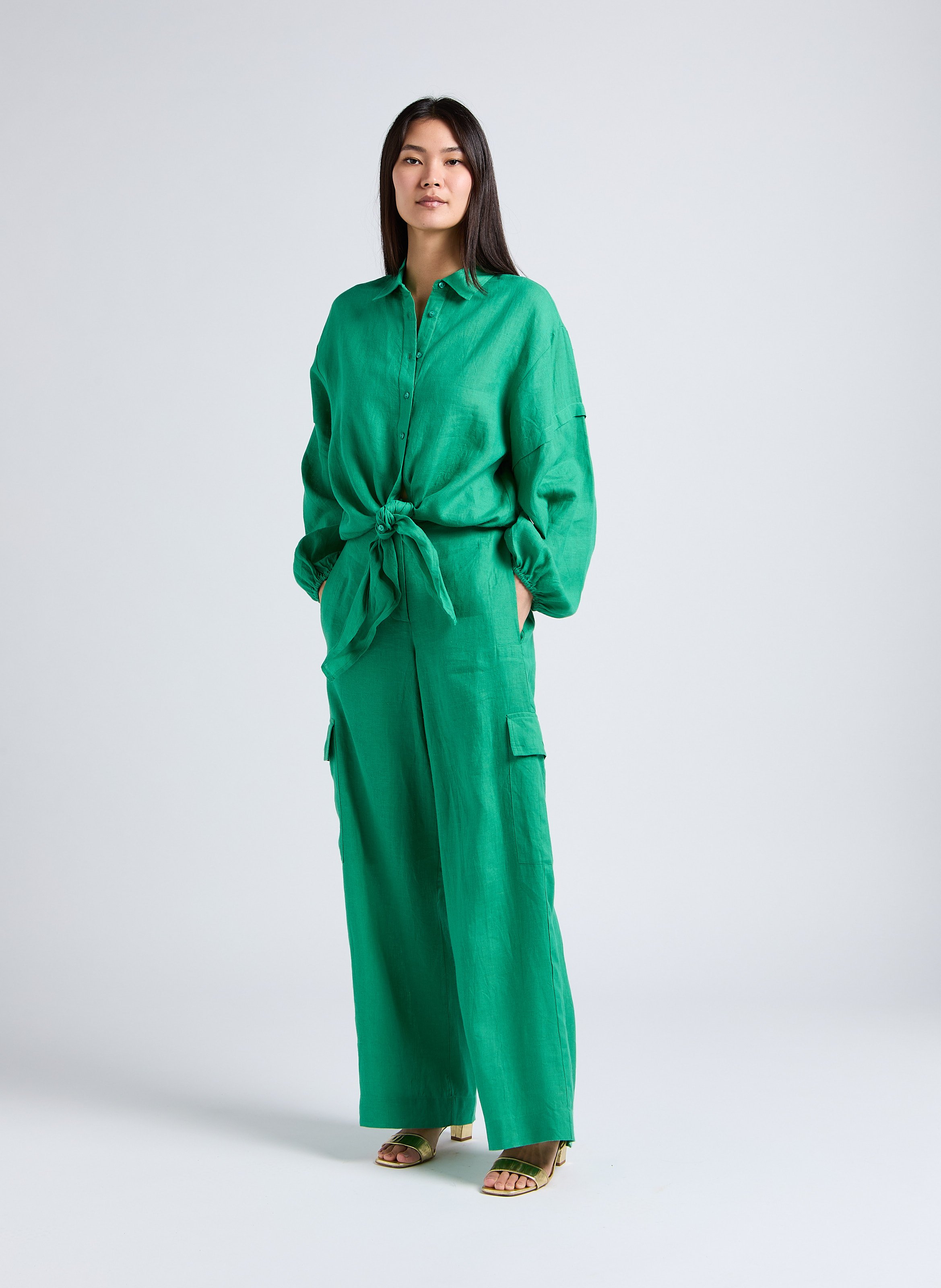 Loose-fit linen shirt Green