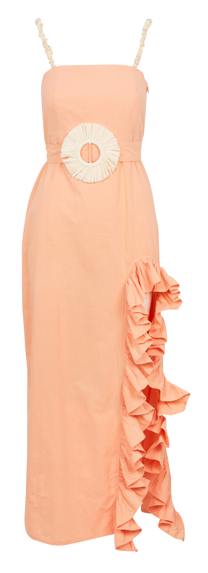 Robe longue ceinturée à volants et coquillages SUNDRESS Beige