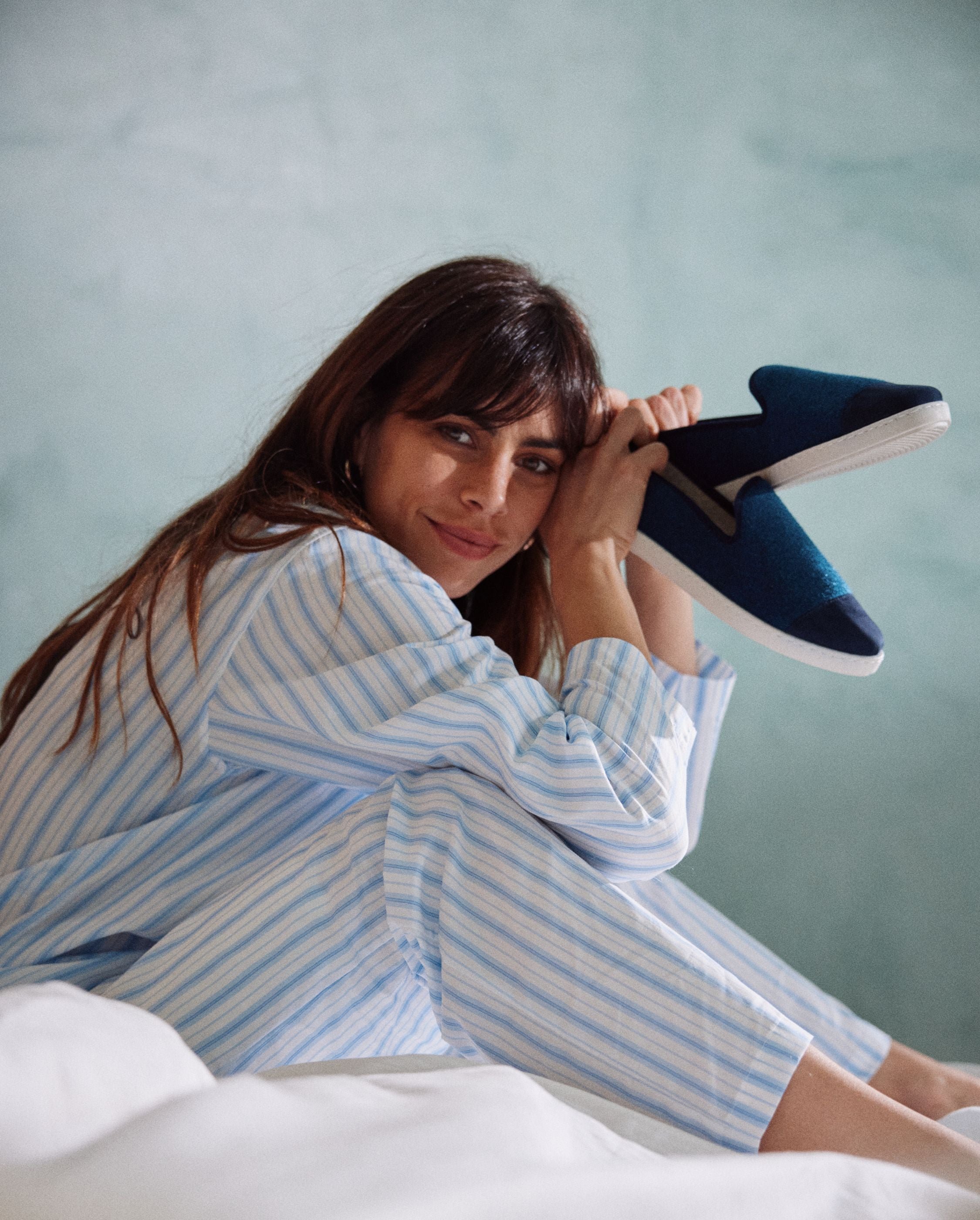 Women's organic cotton pajama pants, blue stripes ANGARDE Stripes