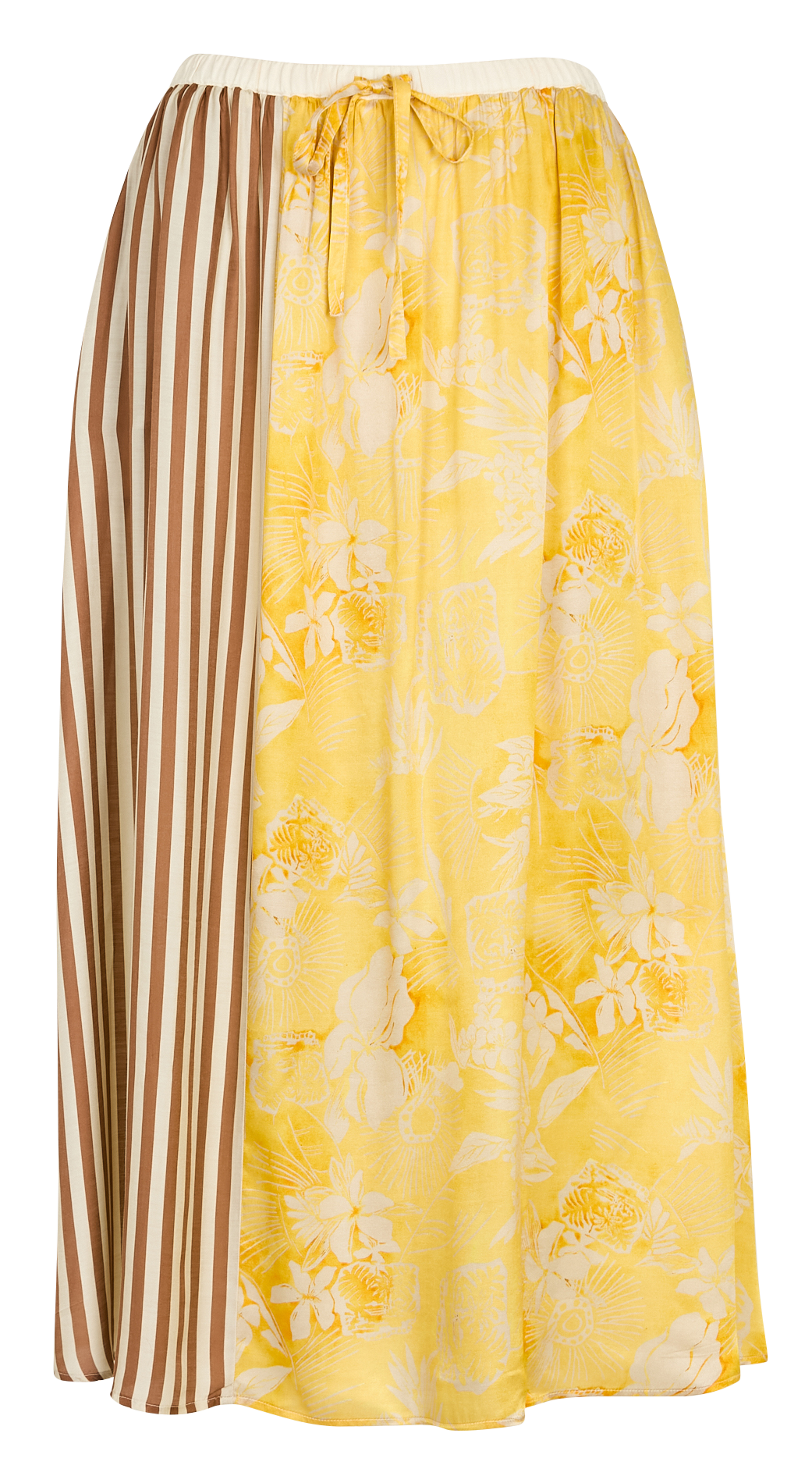 Jupe midi à imprimé floral et rayures DIEGA Beige