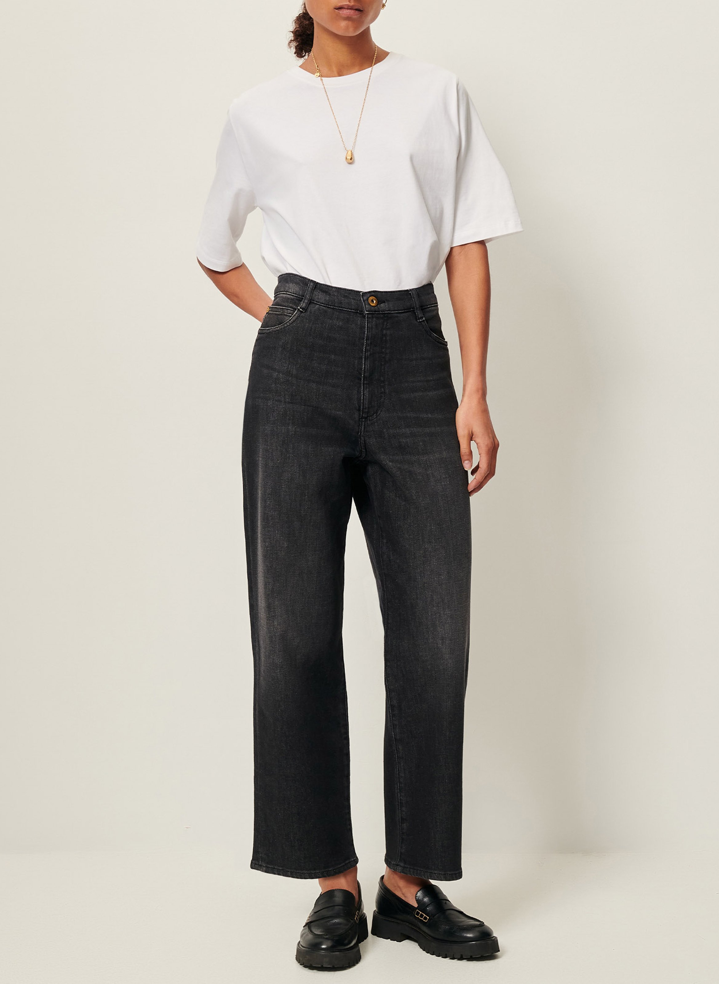 Jean droit taille haute en coton SESSUN Noir