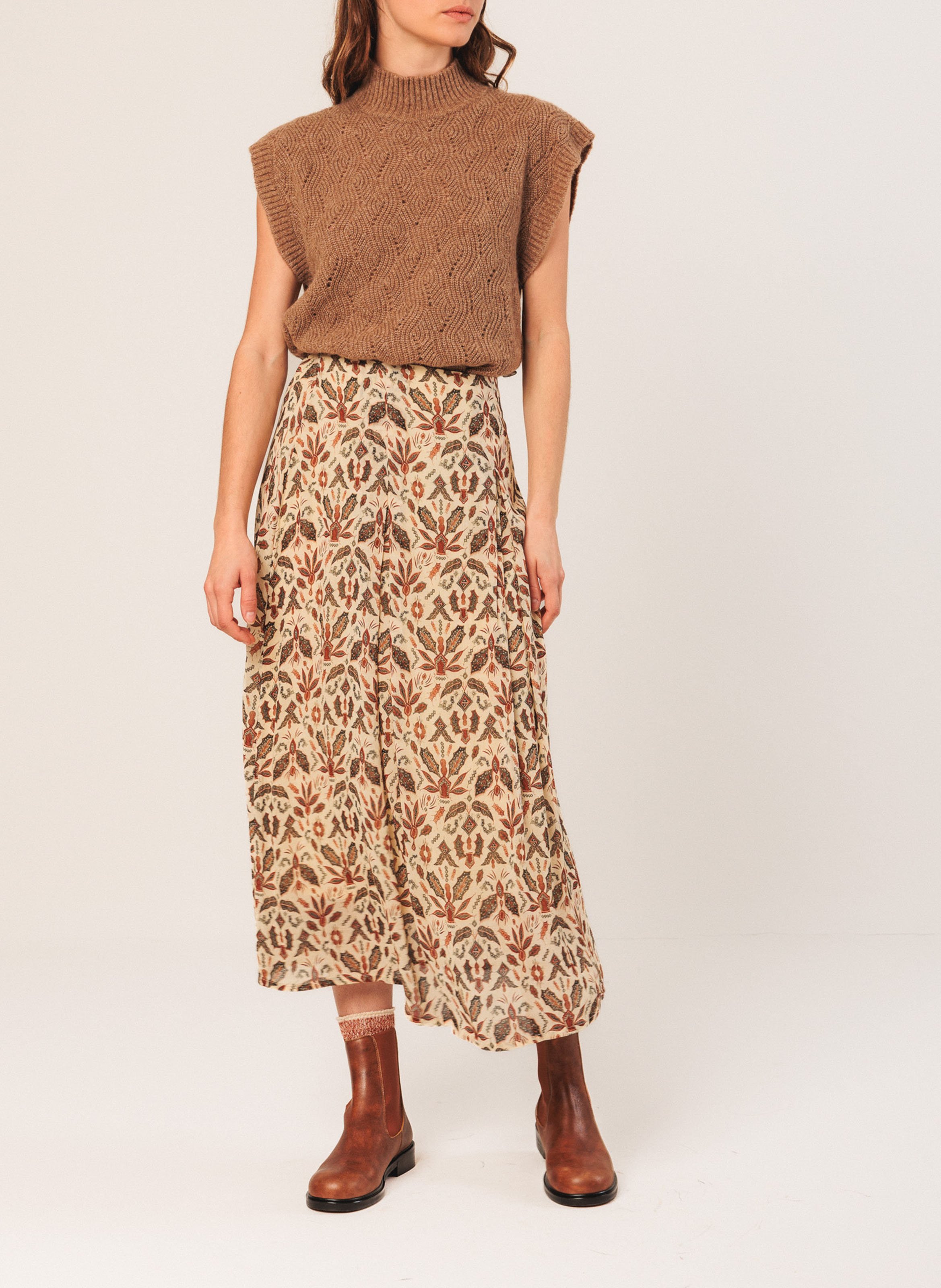 Jupe longue évasée imprimée INDI & COLD Beige
