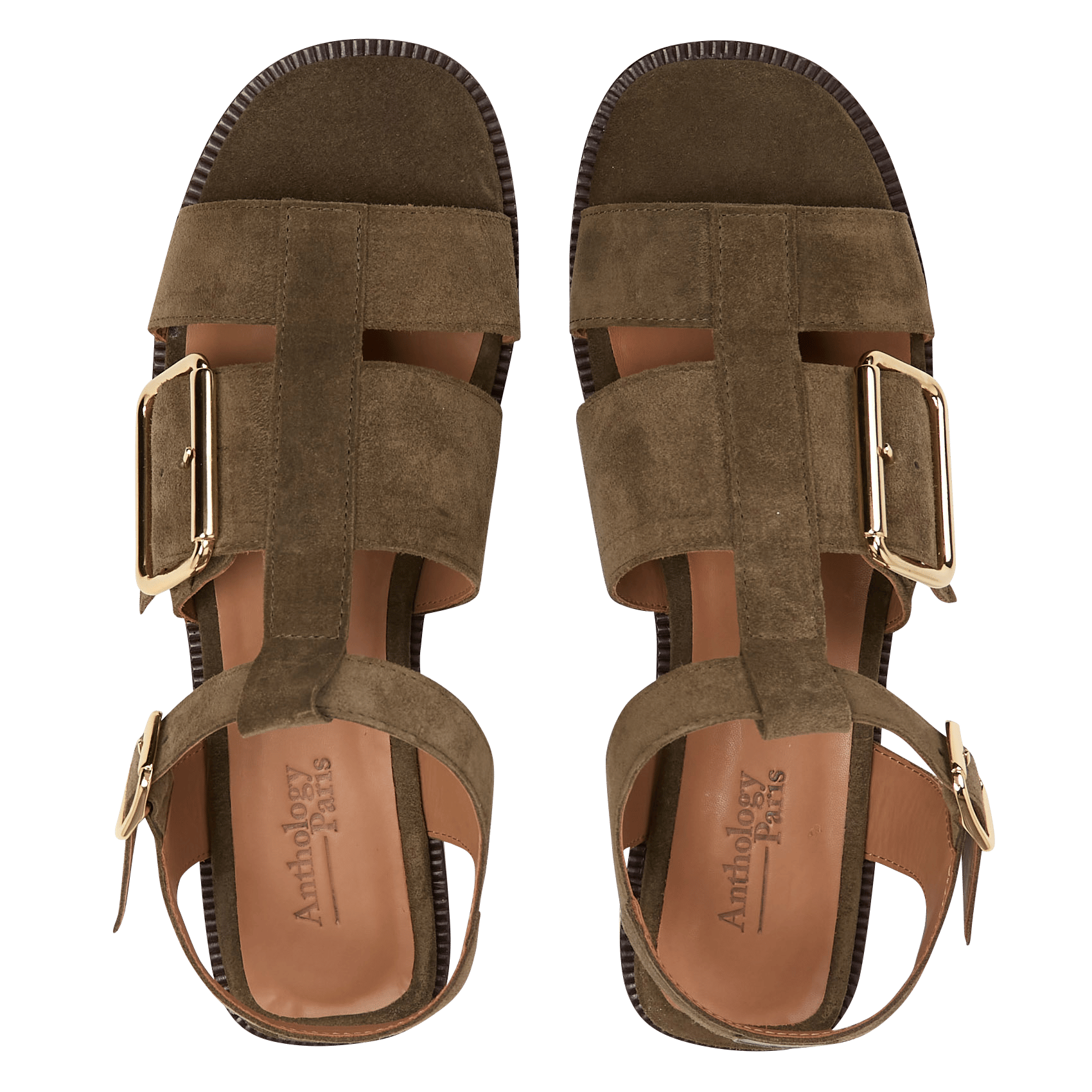 Sandalias planas de cuero de gamuza Olive 383 Anthology paris