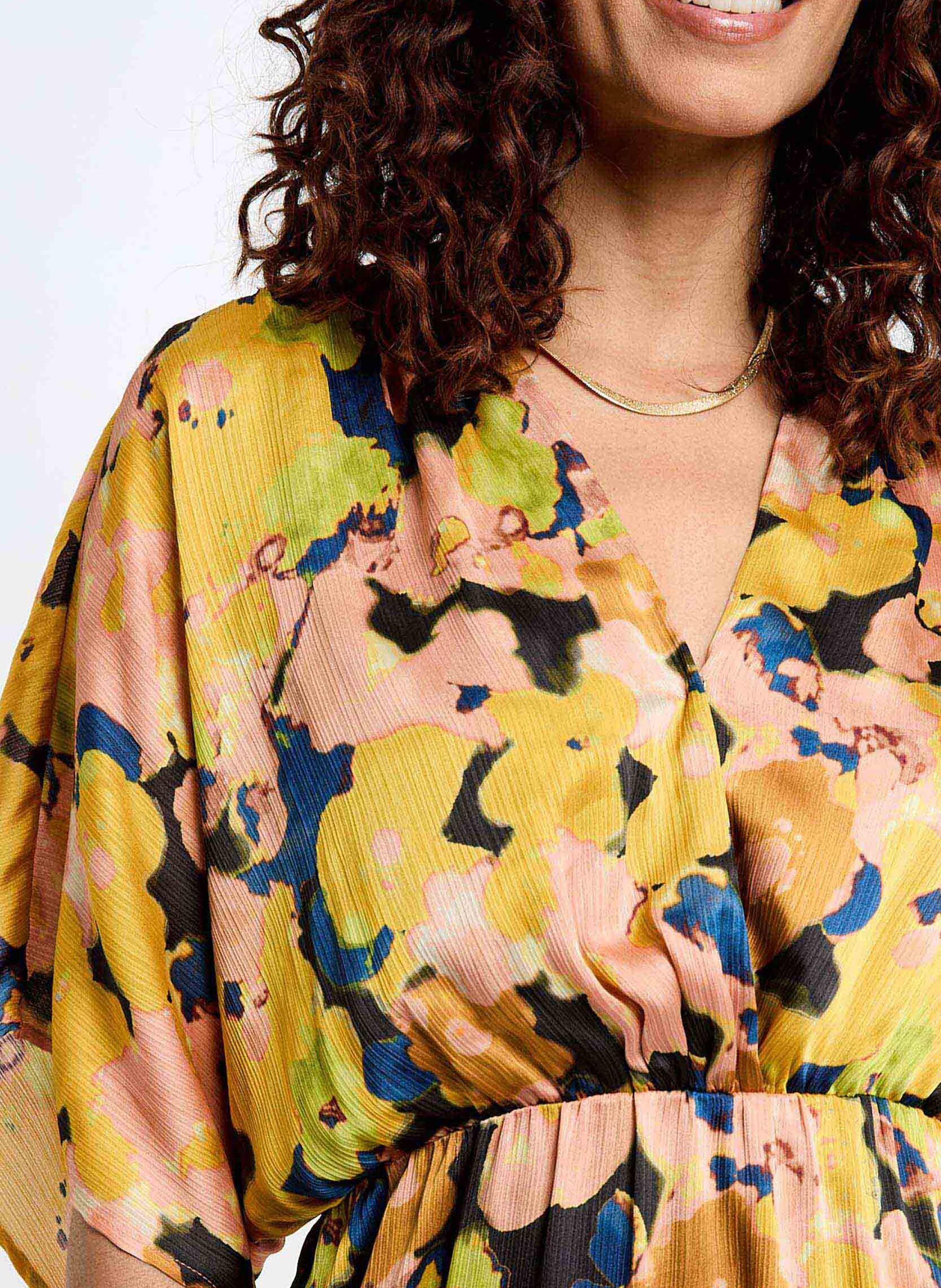 Robe midi col v à imprimé floral MORGAN Multicolore