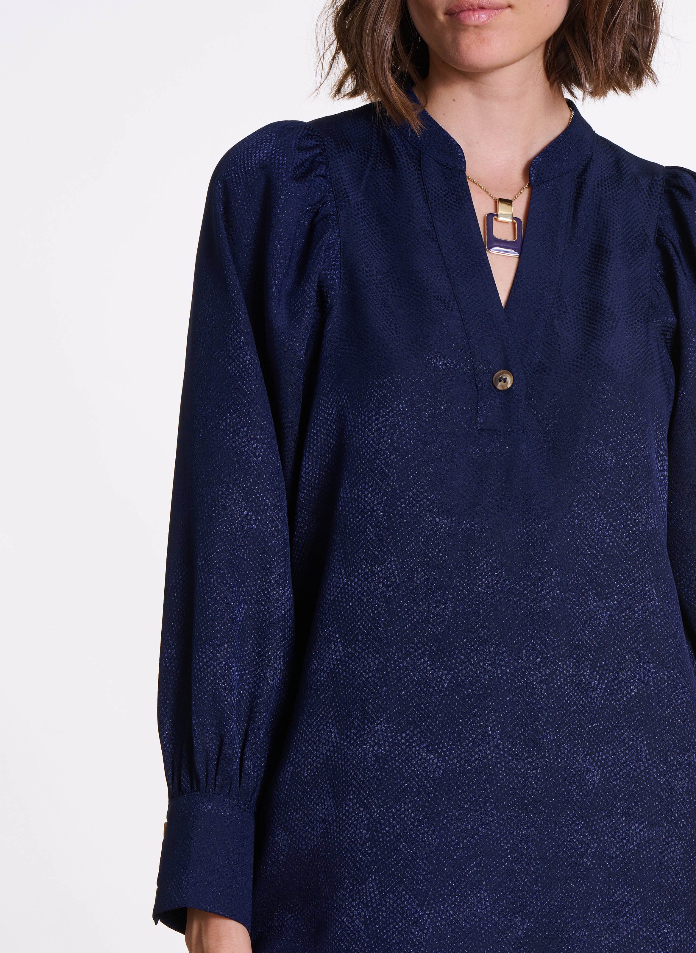 Short flared dress with Tunisian collar LA FEE MARABOUTEE Blue