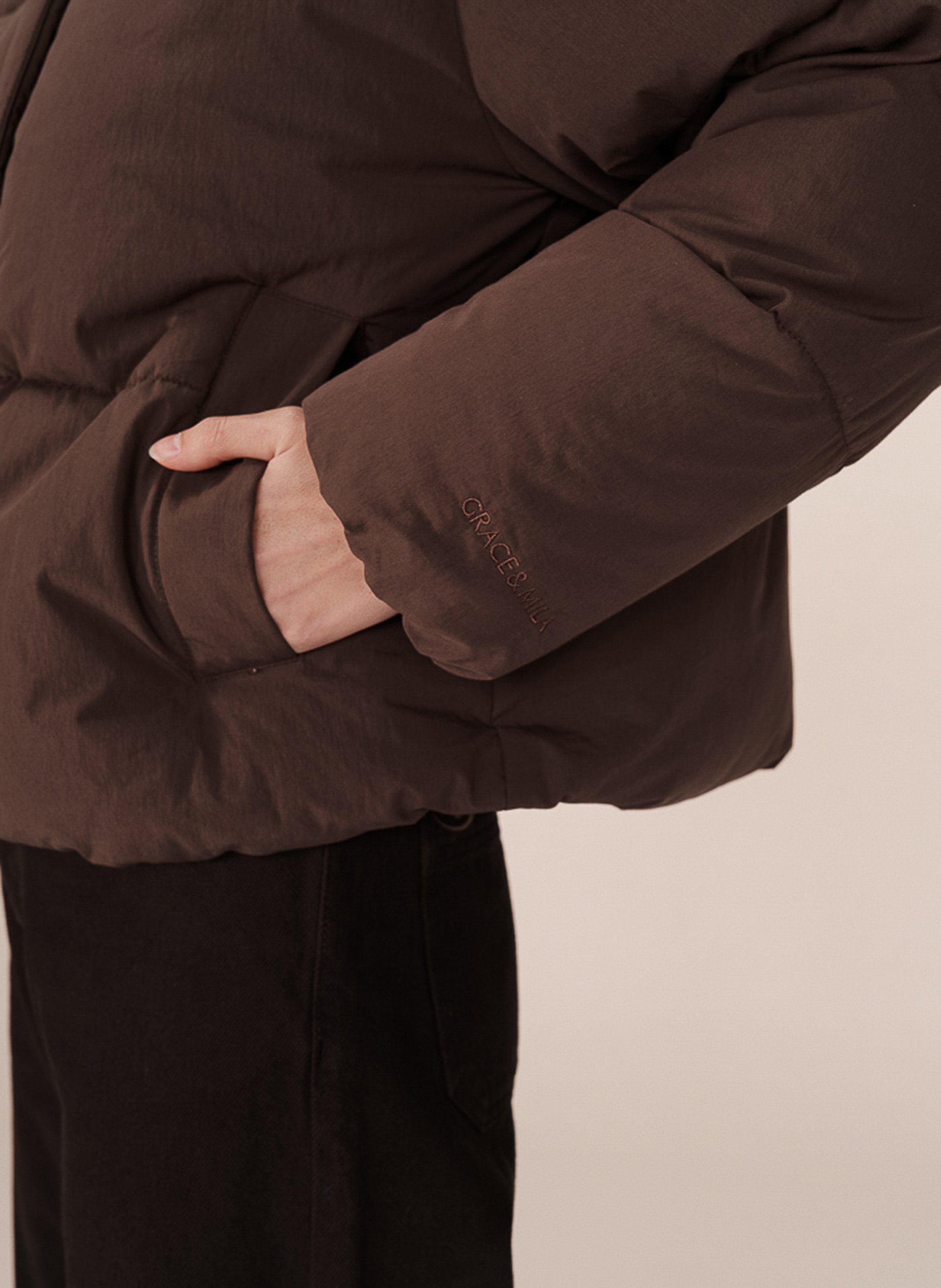 High-neck cotton-blend down jacket GRACE ET MILA Brown