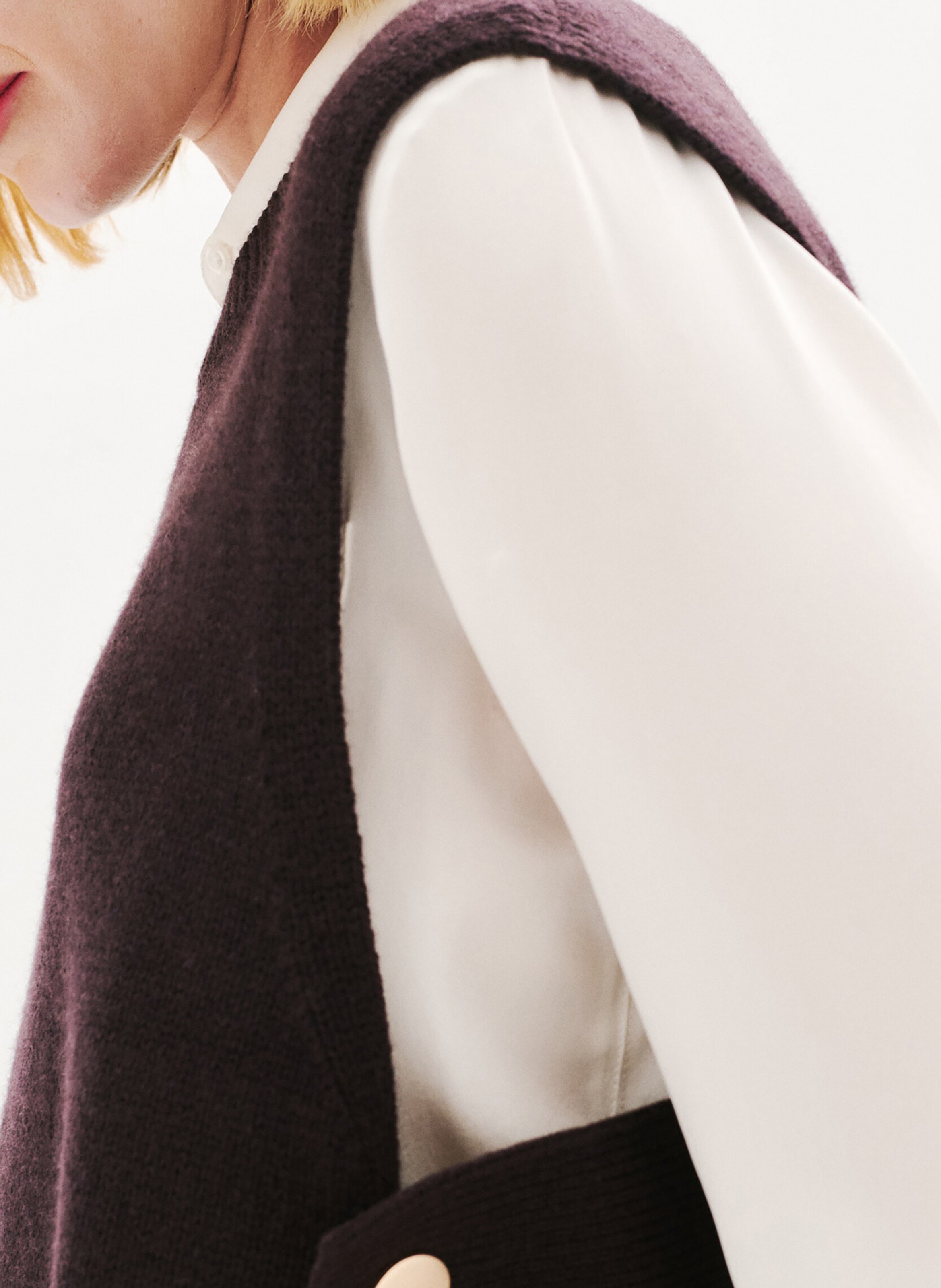 Poncho col rond en laine mélangée CAROLL Marron