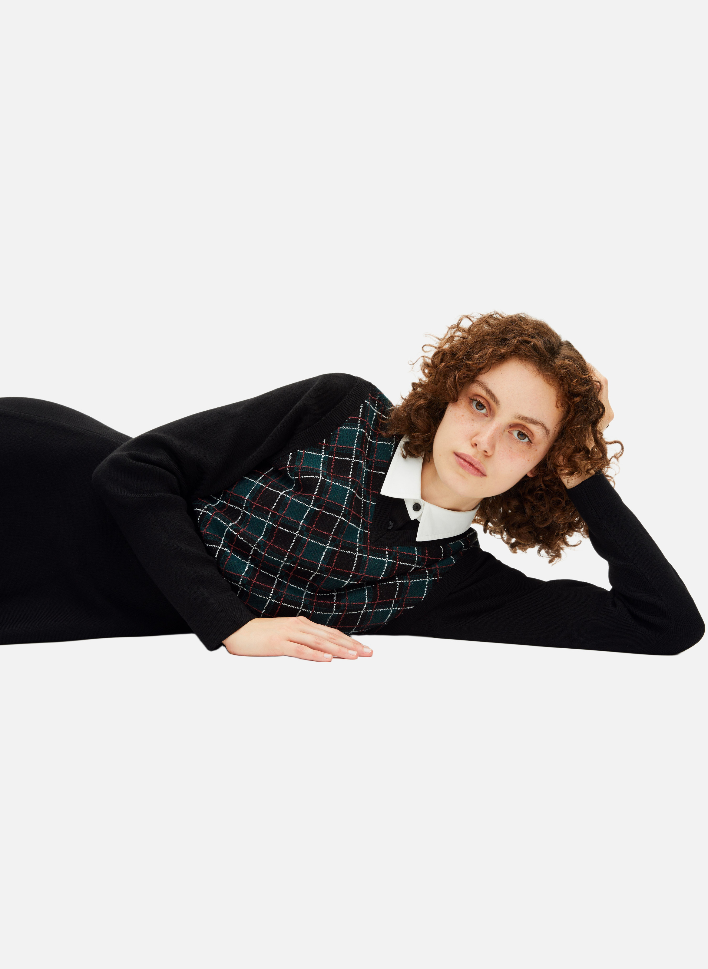 Short dress in checkered knit. THE KOOPLES Black