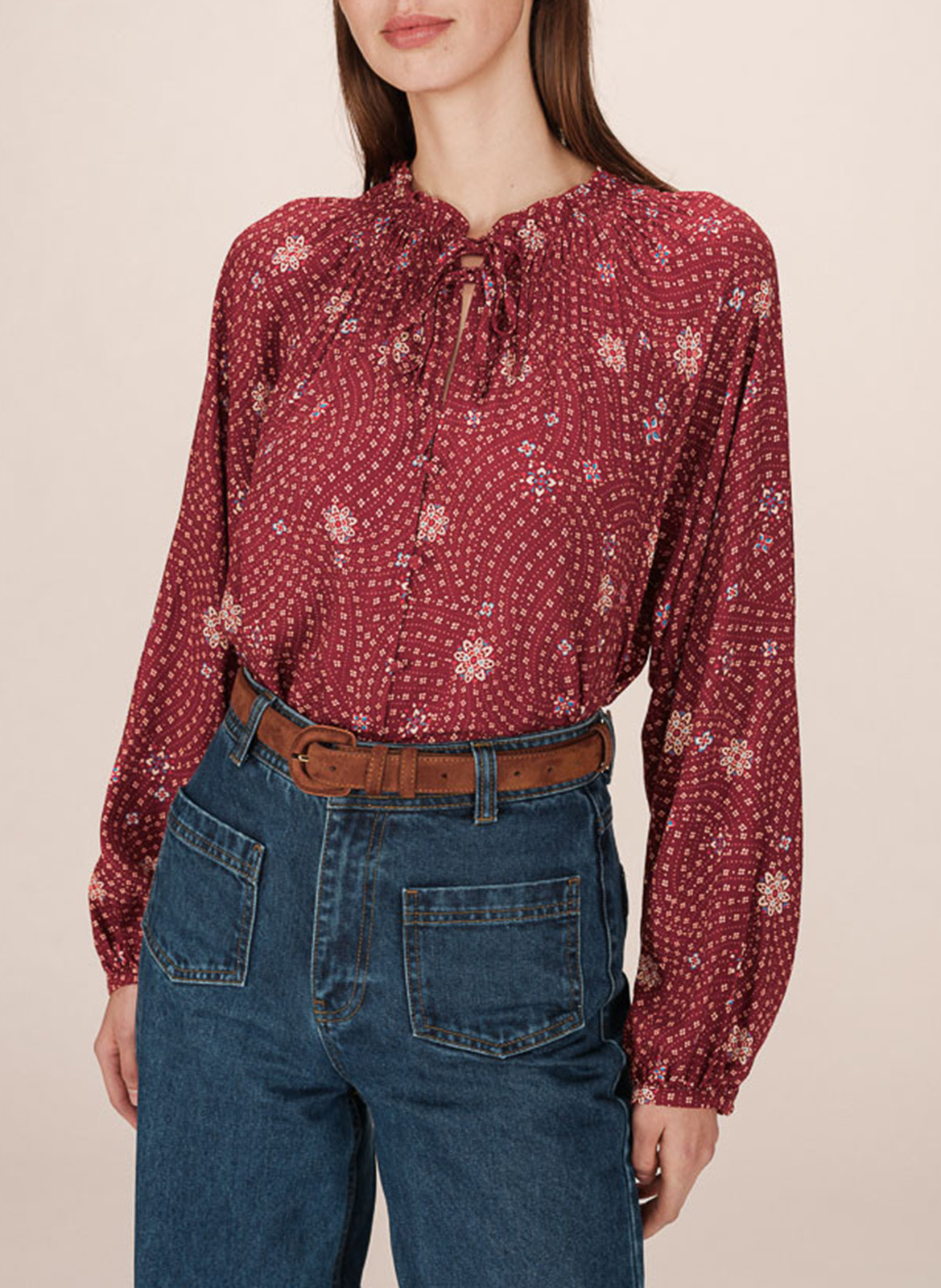 straight round neck printed blouse GRACE ET MILA Brown