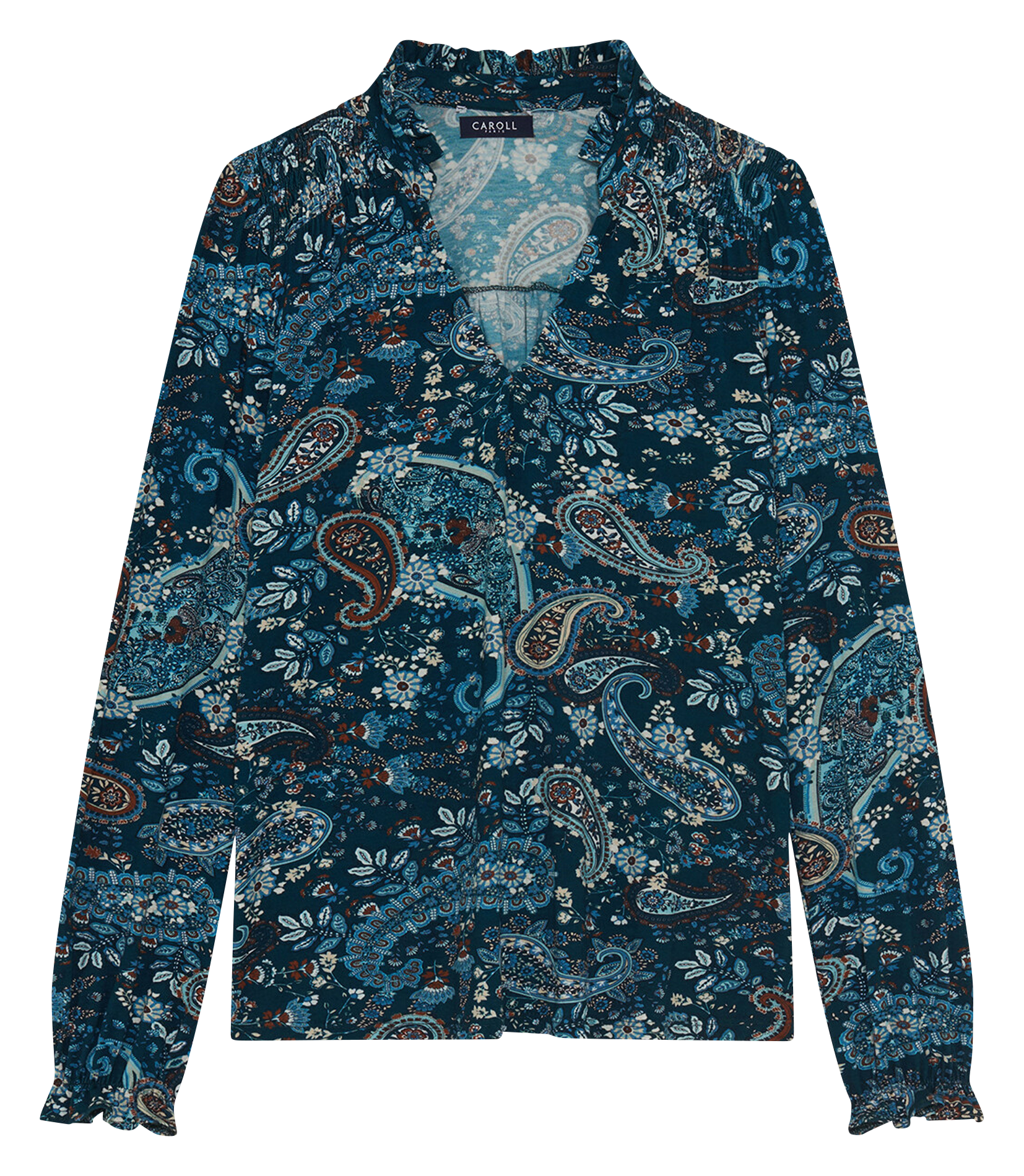 Blouse col v imprimé CAROLL Bleu