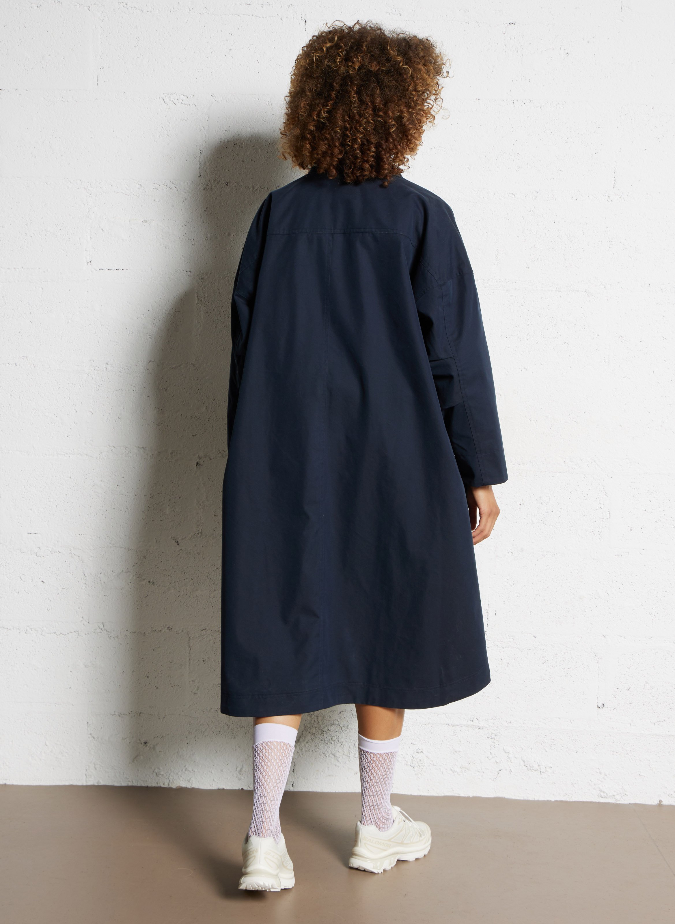 Long manteau col rond en coton mélangé BELLEROSE Bleu