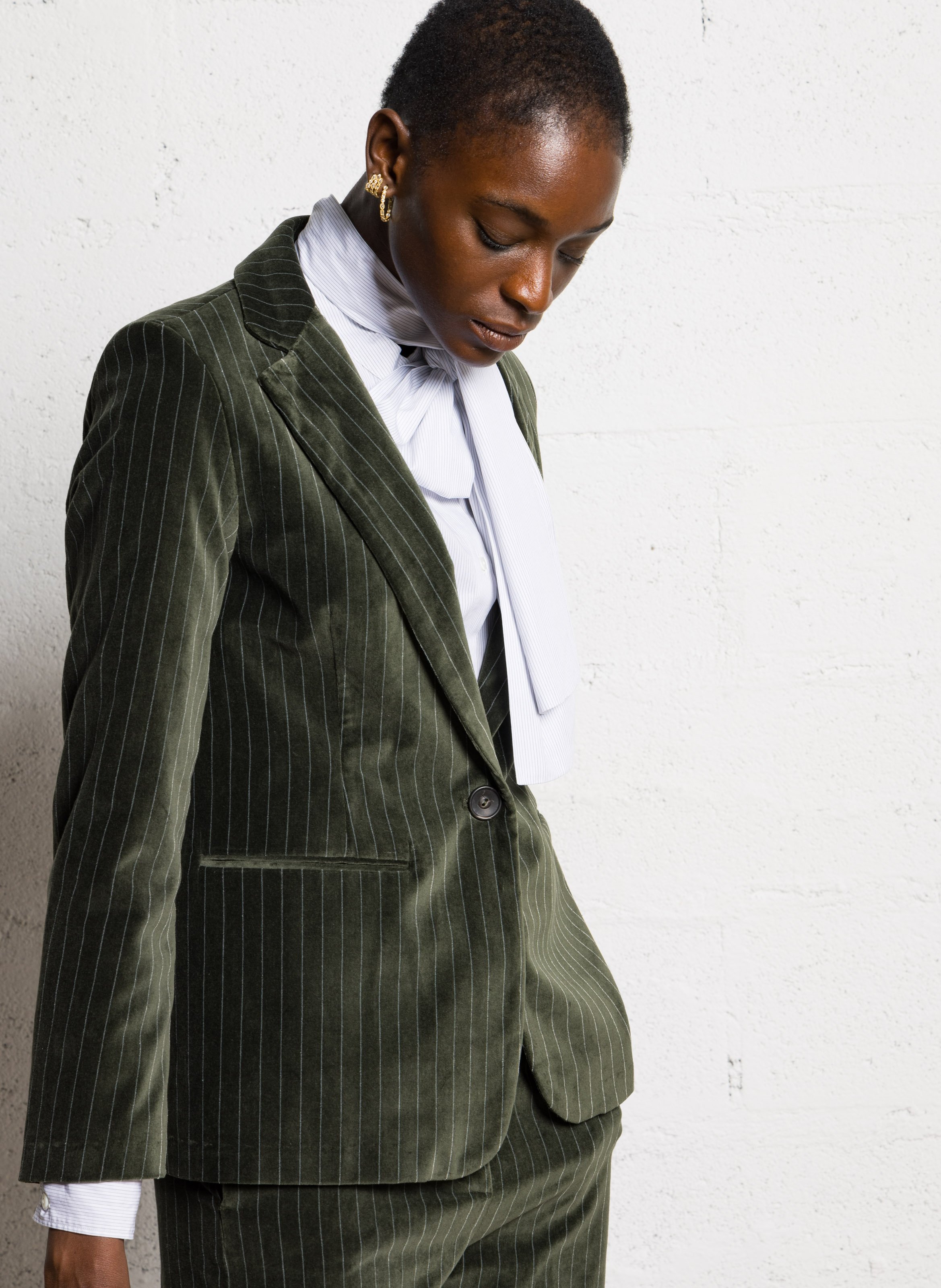 Veste tailleur à rayures en velours DIEGA Vert