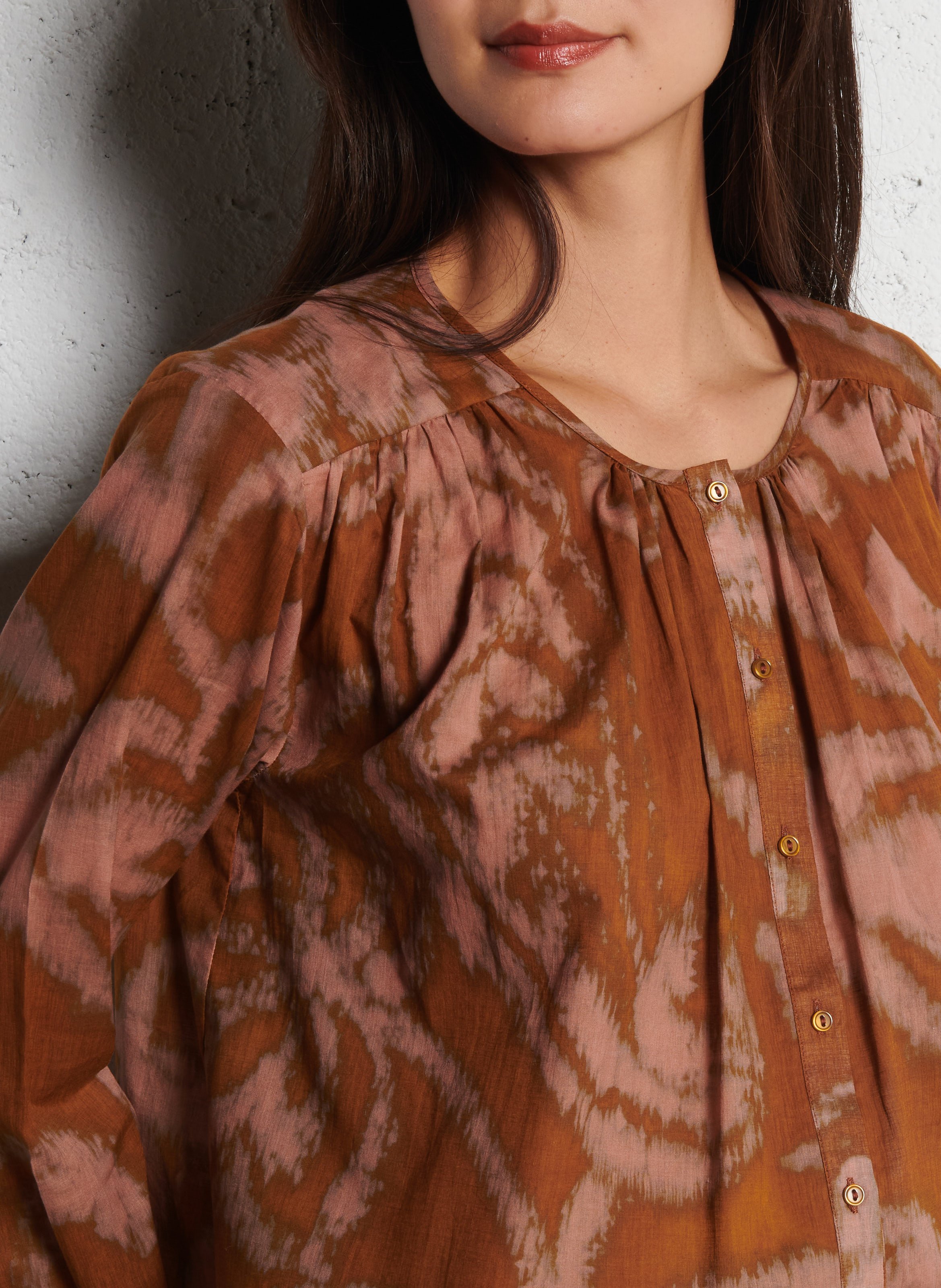 Chemise droite en coton imprimé SUD EXPRESS Beige