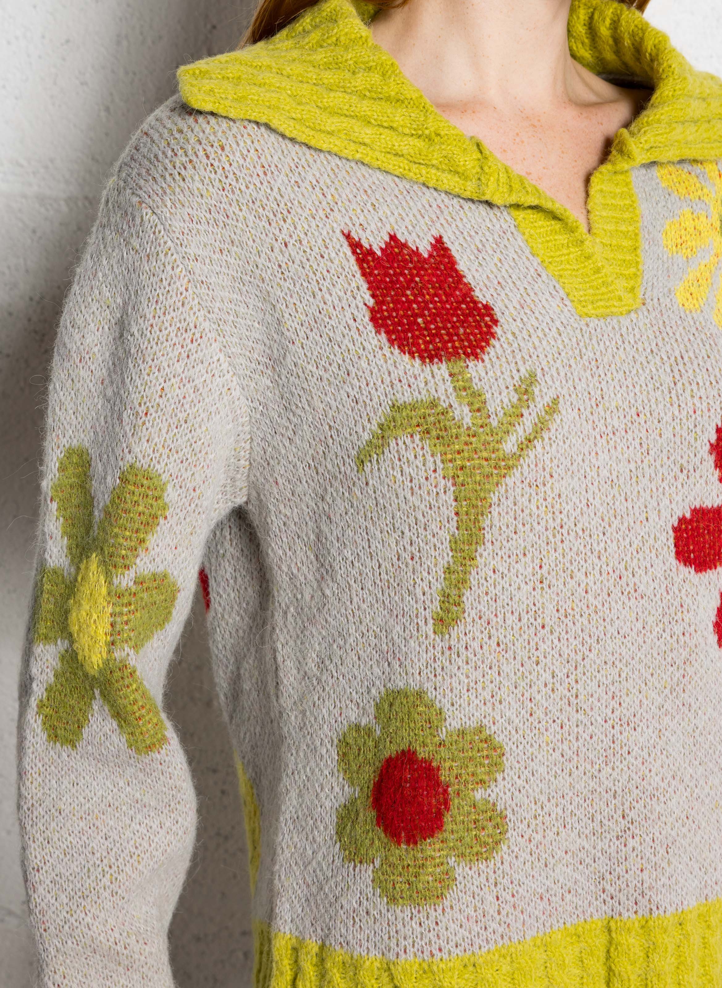 Oversize V-Ausschnitt Pullover mit Mustern DR BLOOM Silber