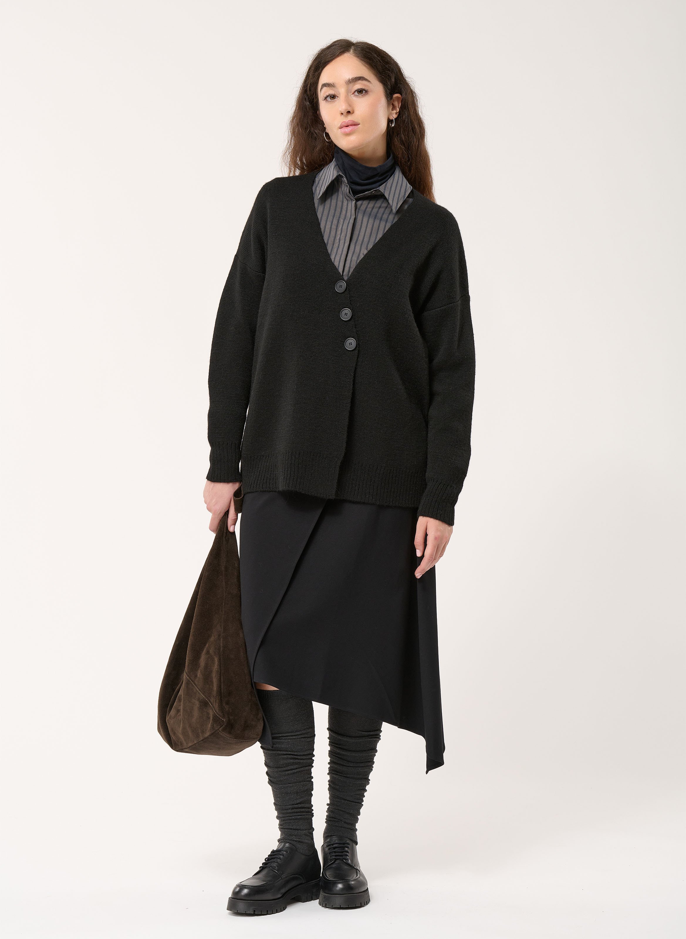 Gilet oversize col V en maille HUMILITY Noir