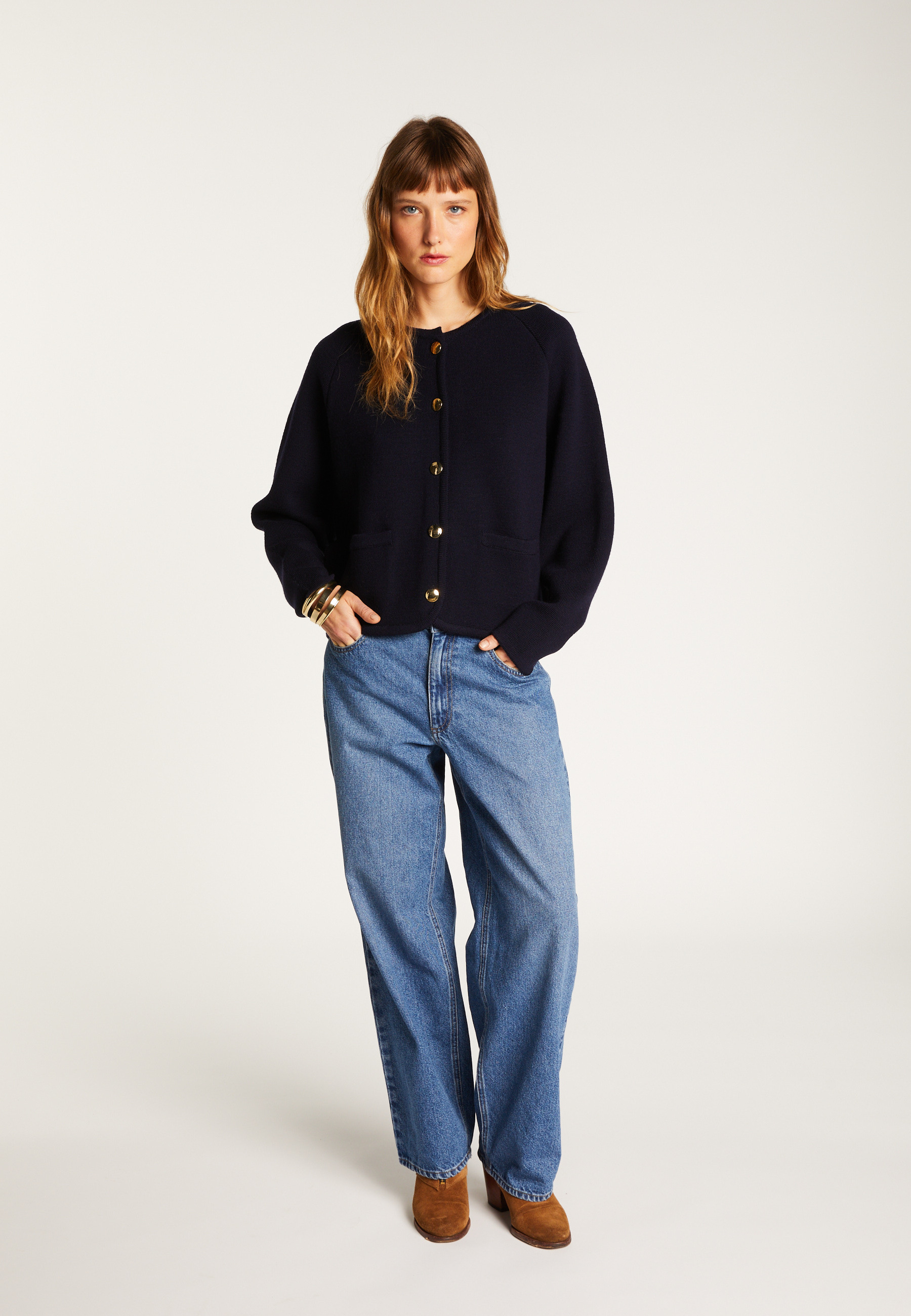 Merino wool cardigan MAISON MONTAGUT Blue