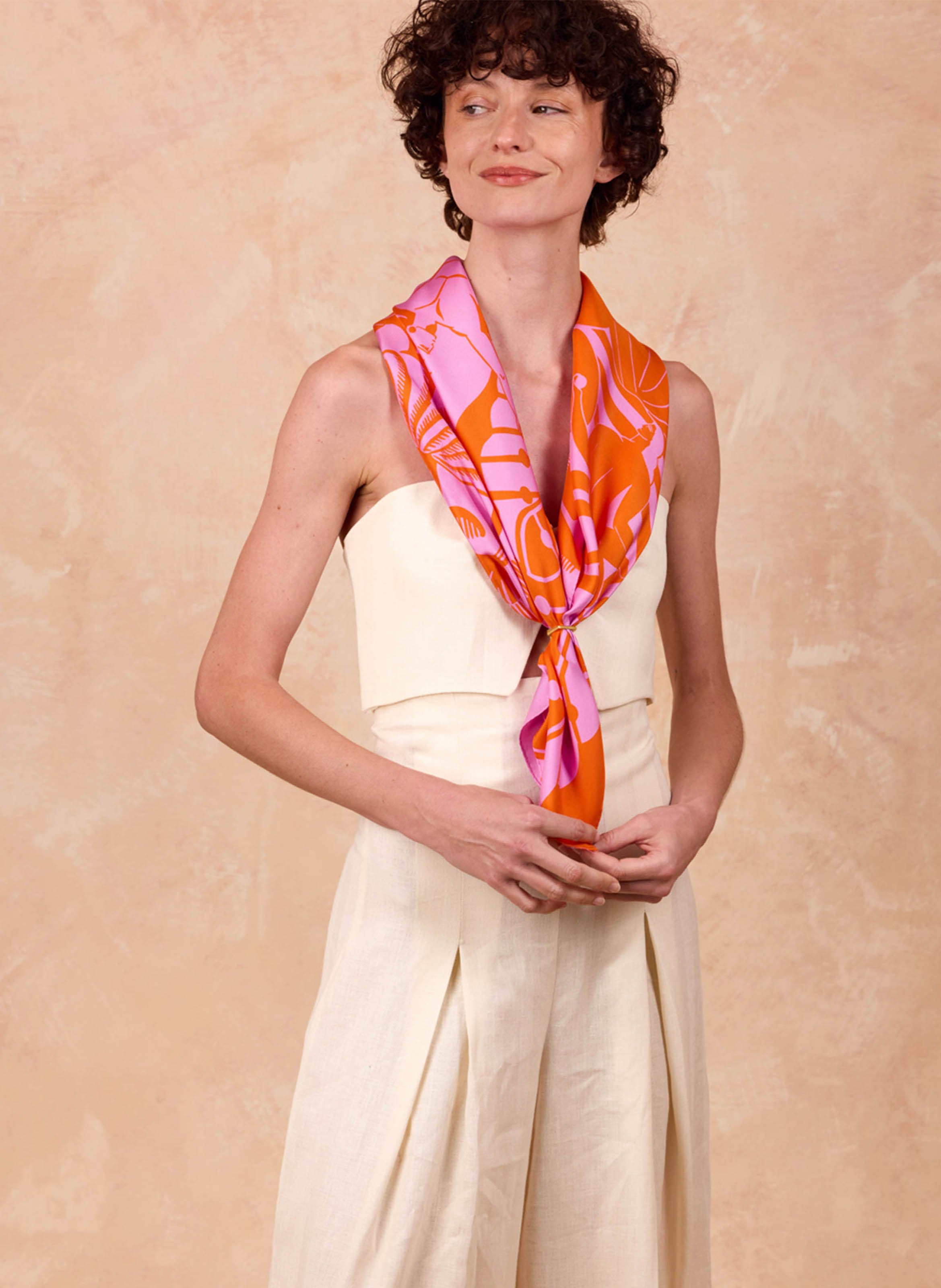 Aclaudie screen-printed silk scarf PETITJEAN PARIS Blue