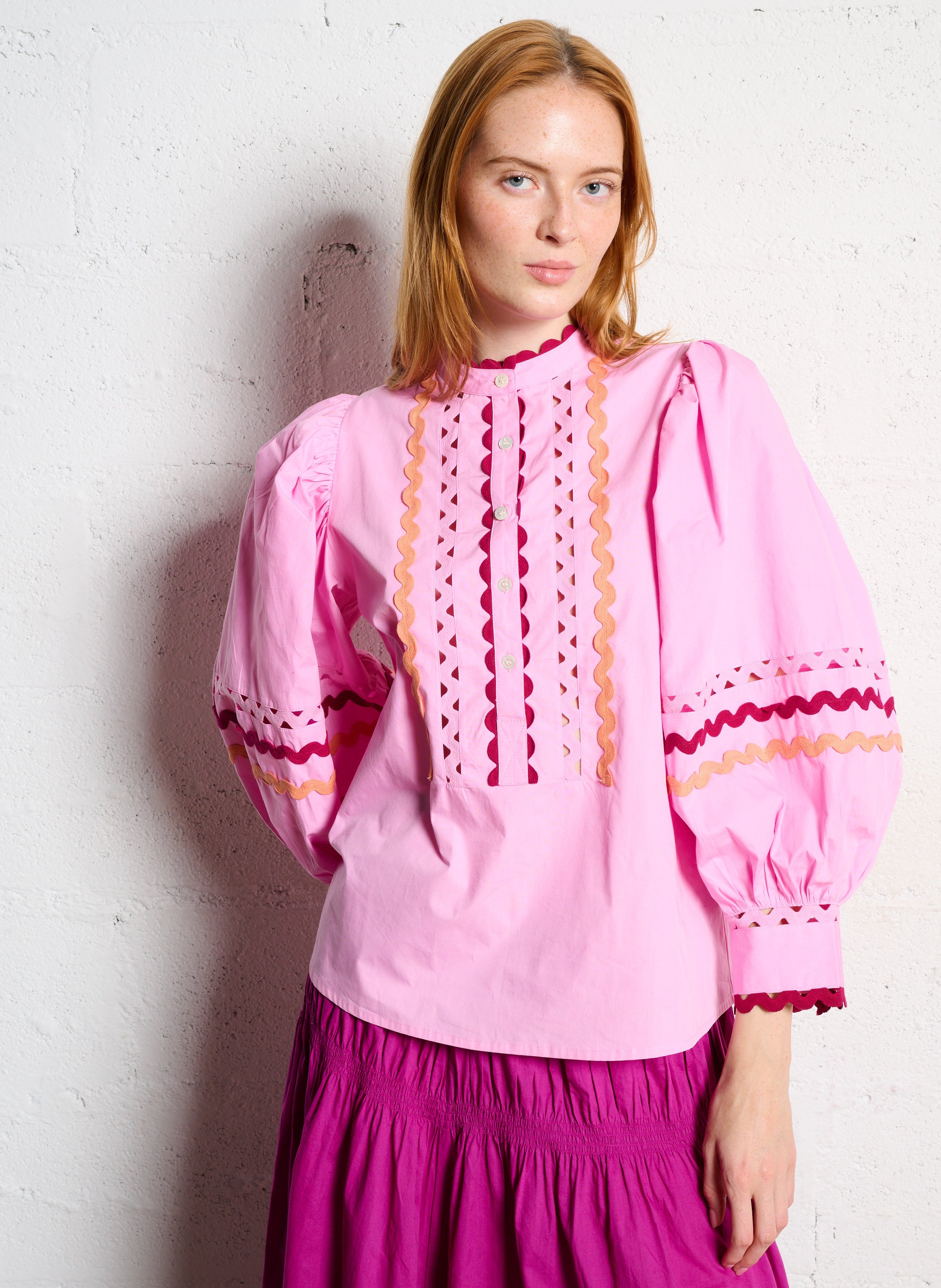 Blouse col montant en coton  ANTIK BATIK Rose
