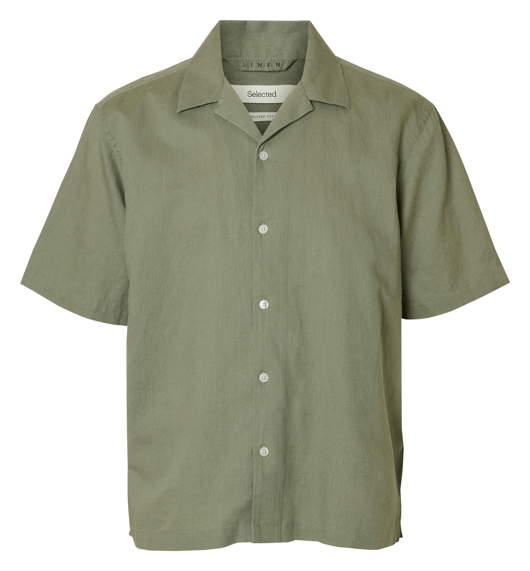 Gerade Hemd mit kubanischem Kragen aus Leinen und Baumwollmischung SELECTED Grau