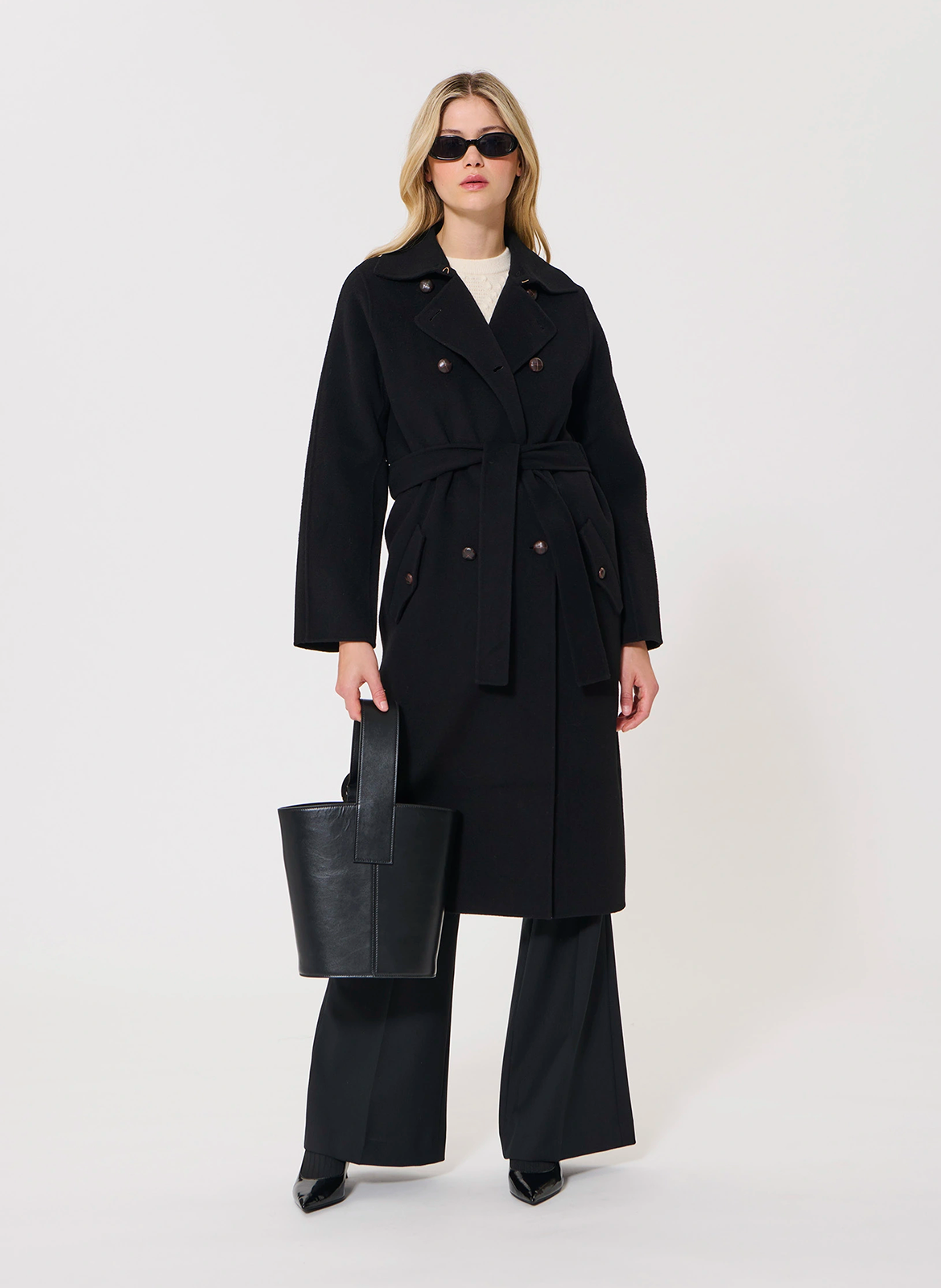 Effen, rechte, wollen jas met lange mouw TARA JARMON Zwart