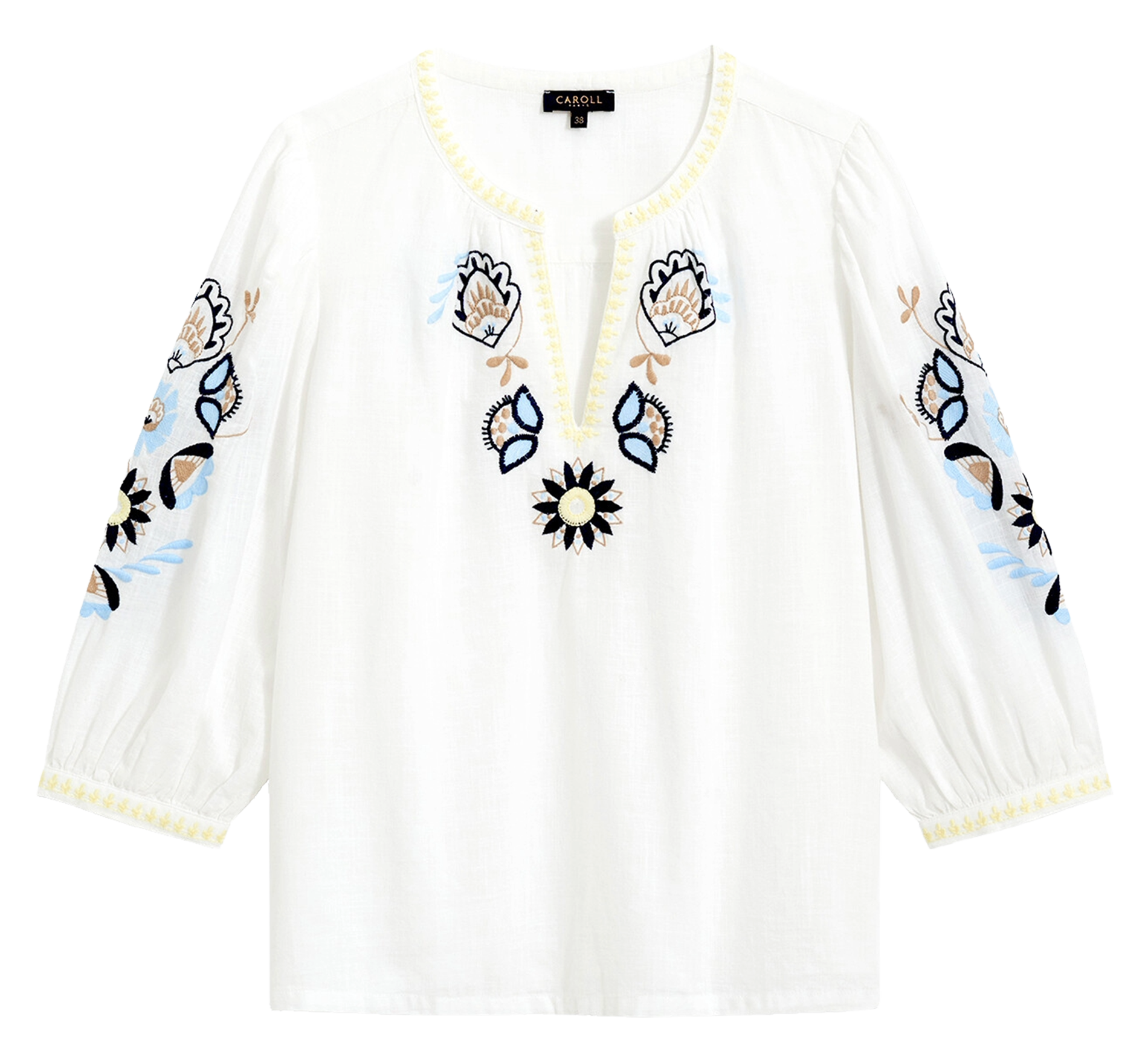Ruimvallende, katoenen blouse met tuniekhals CAROLL Wit