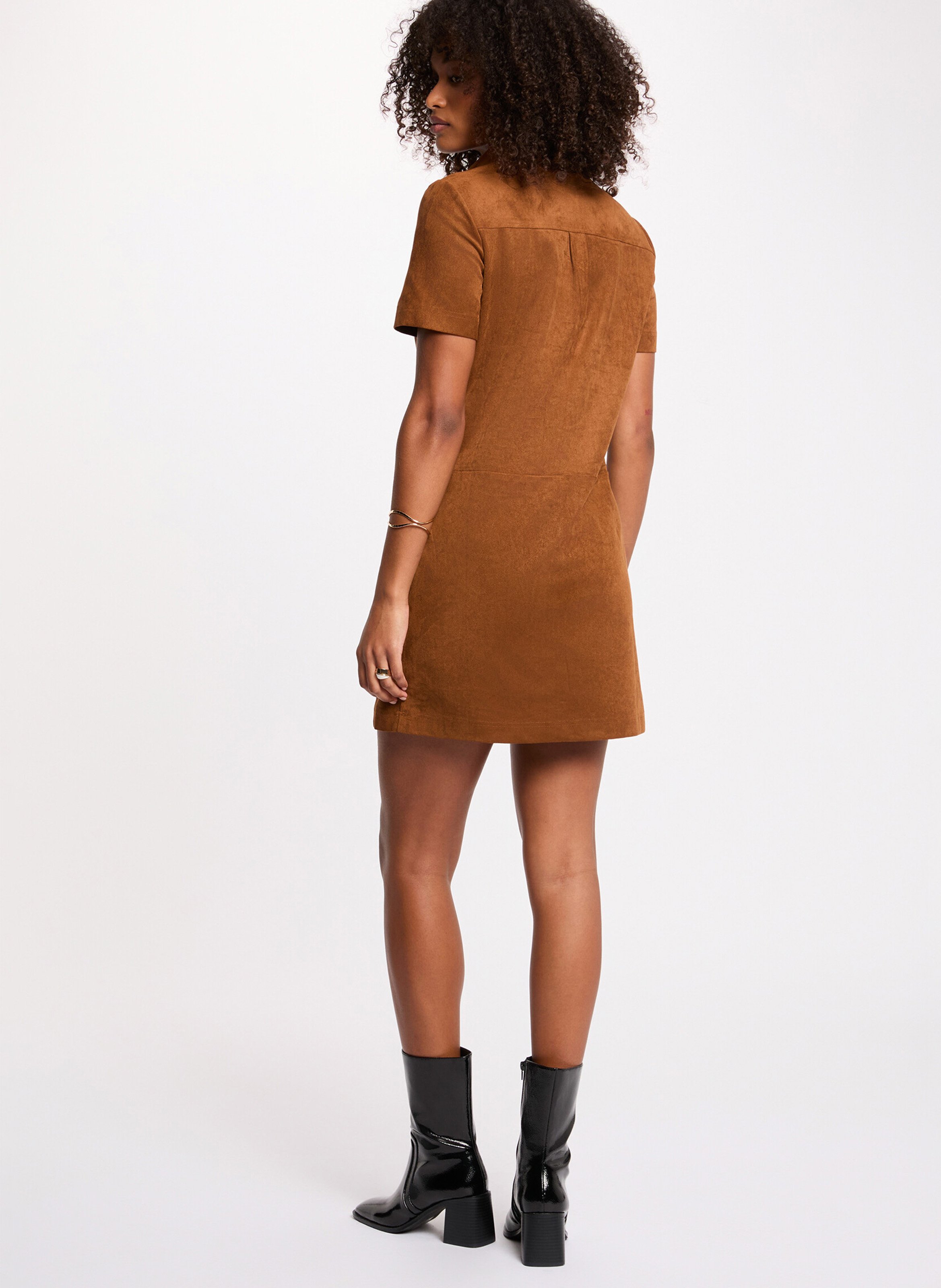 Robe courte boutonnée suédine MORGAN Marron