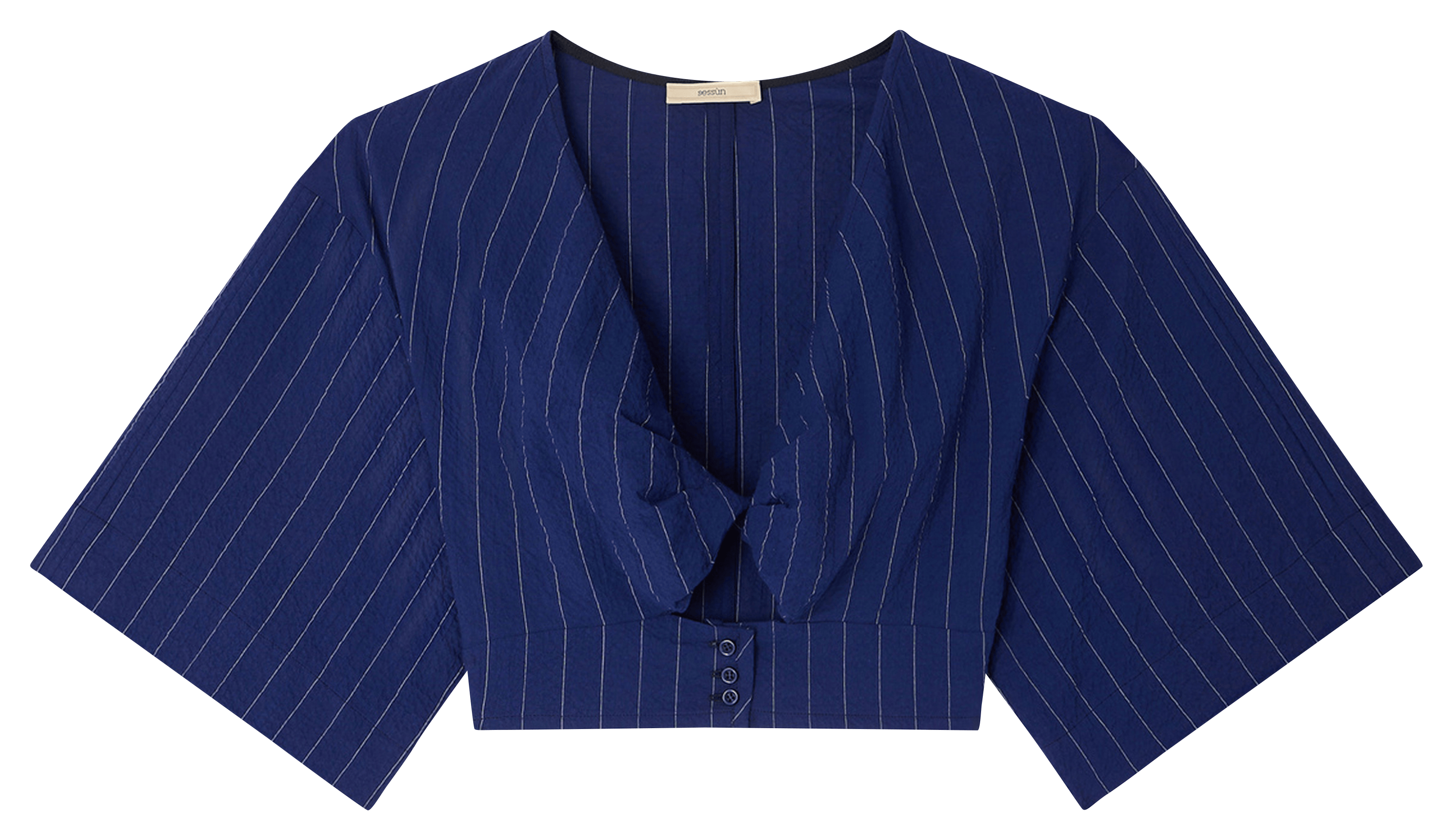 Gestreepte knoop top. SESSUN Blauw